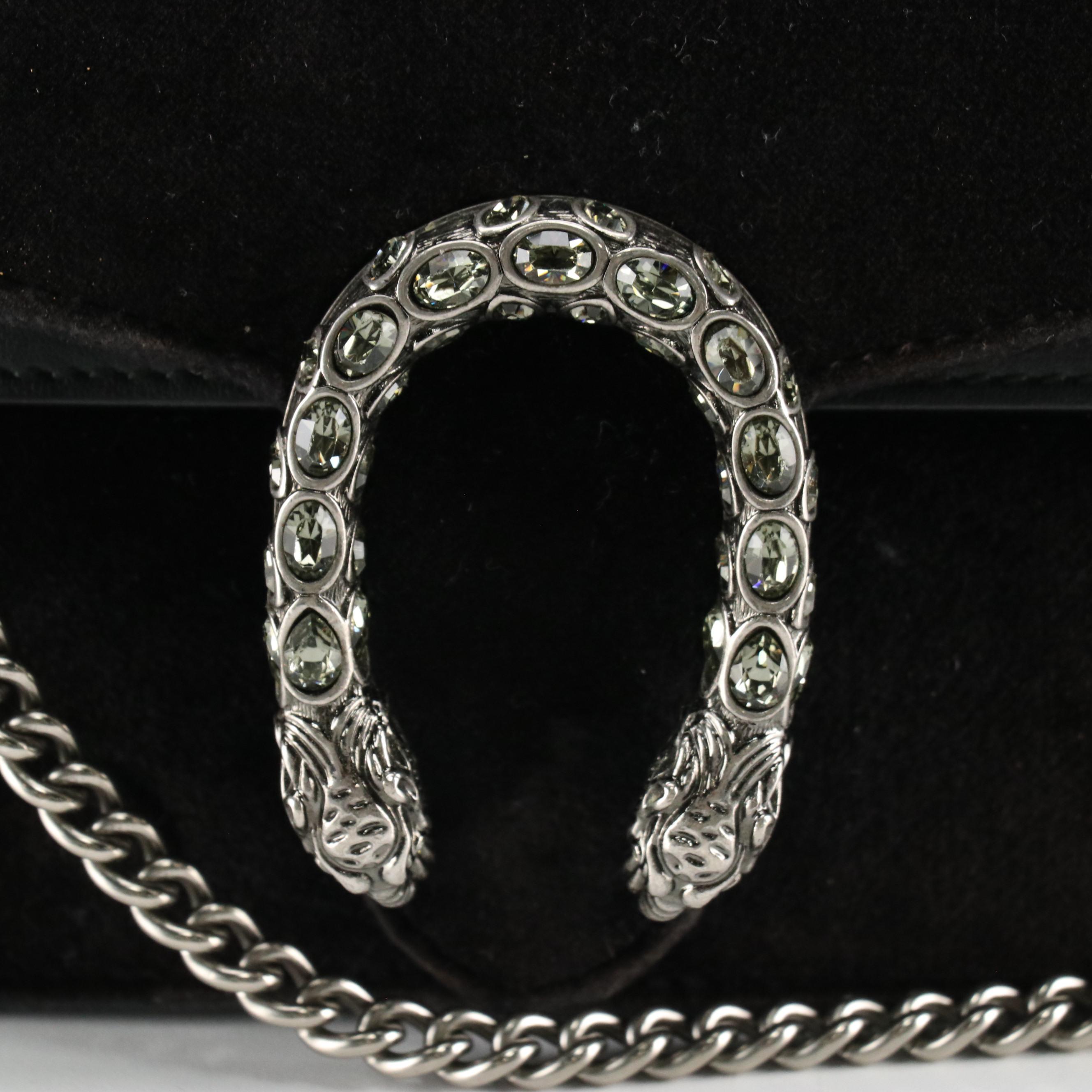 Gucci Super Mini Dionysus Clutch on Chain in Black Velvet and Calfskin Leather