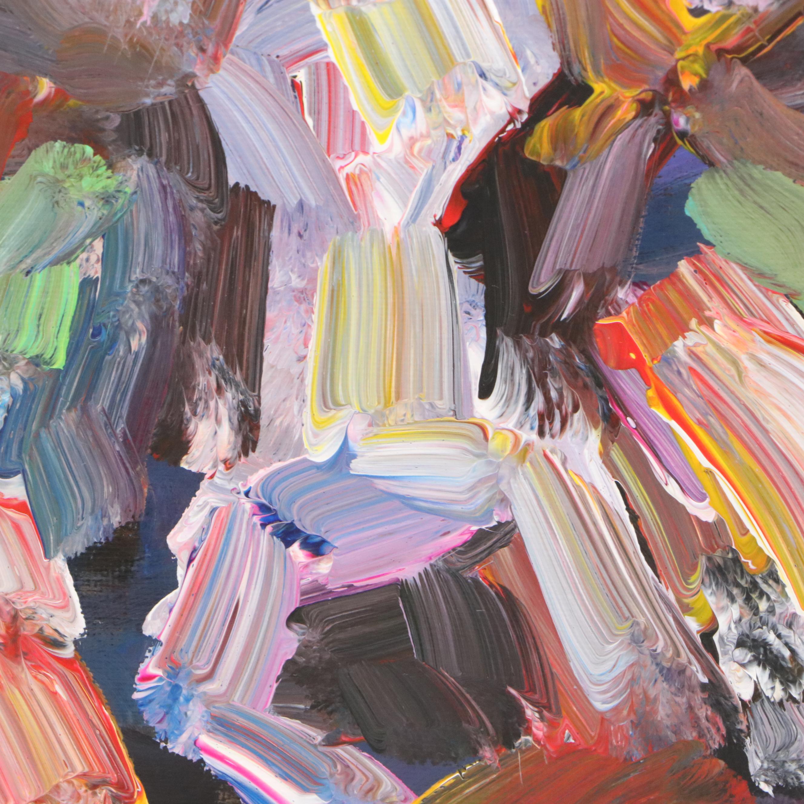 Elle Raines Stylized Acrylic Painting of Cows, 21st Century