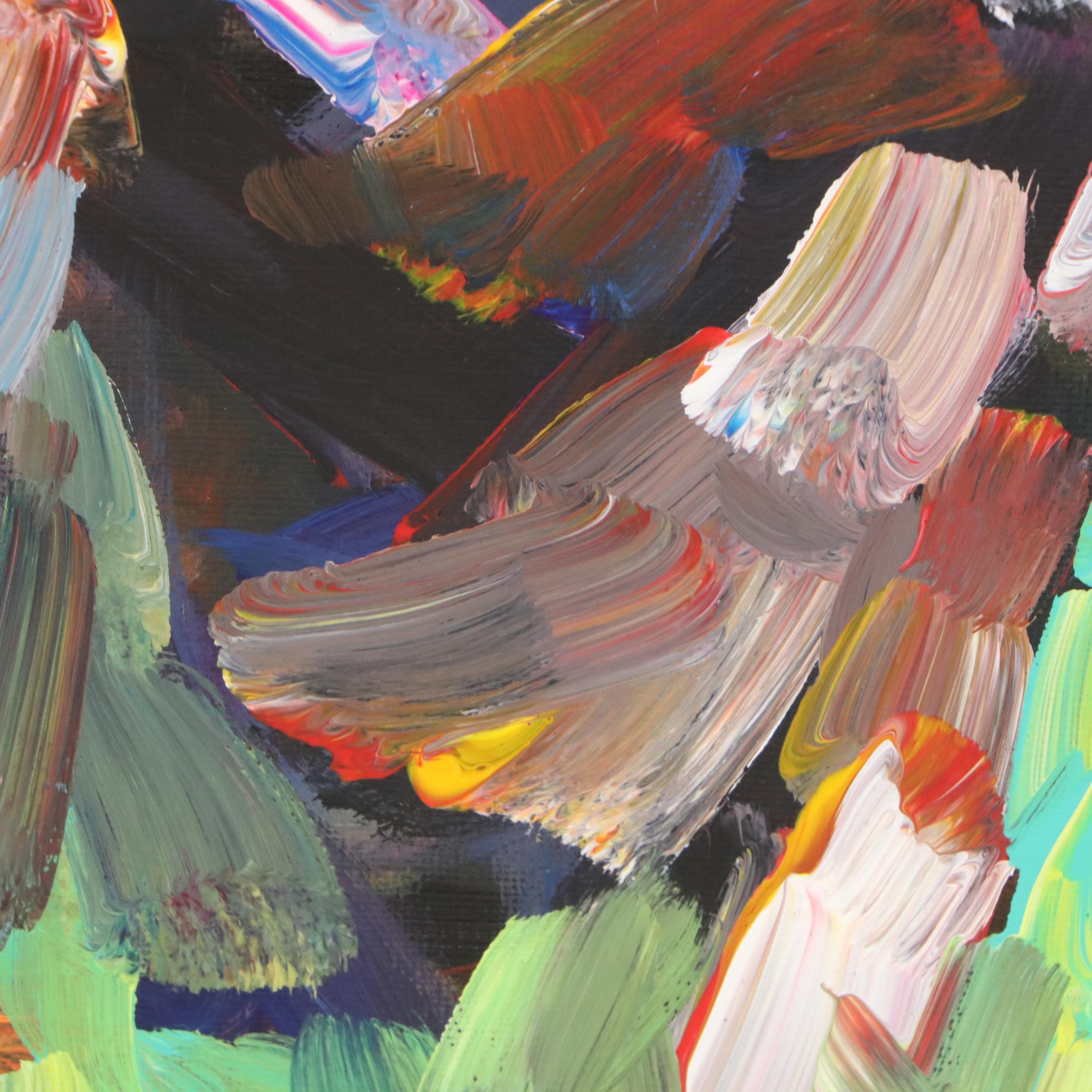 Elle Raines Stylized Acrylic Painting of Cows, 21st Century