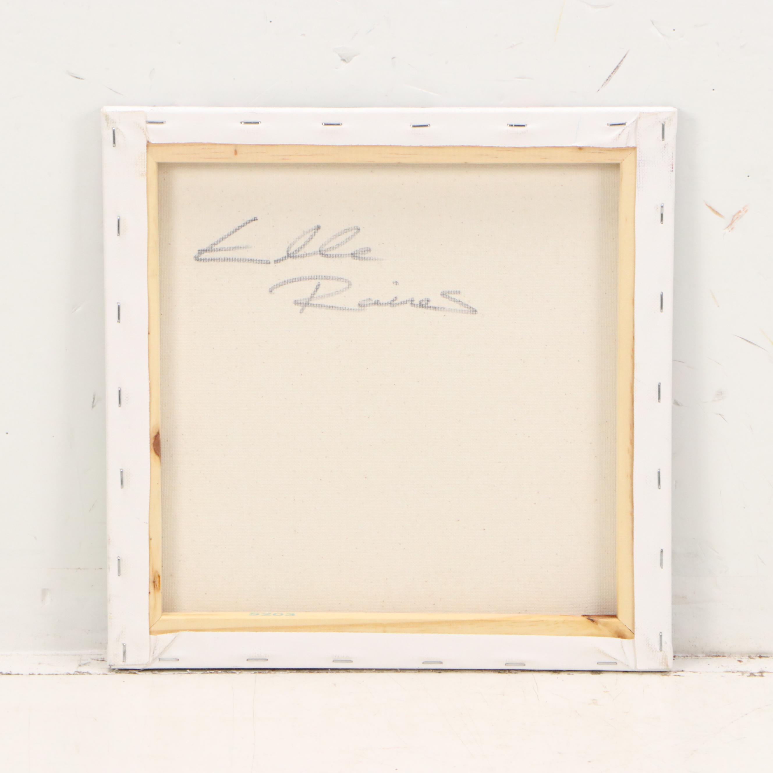 Elle Raines Stylized Acrylic Painting of Cows, 21st Century