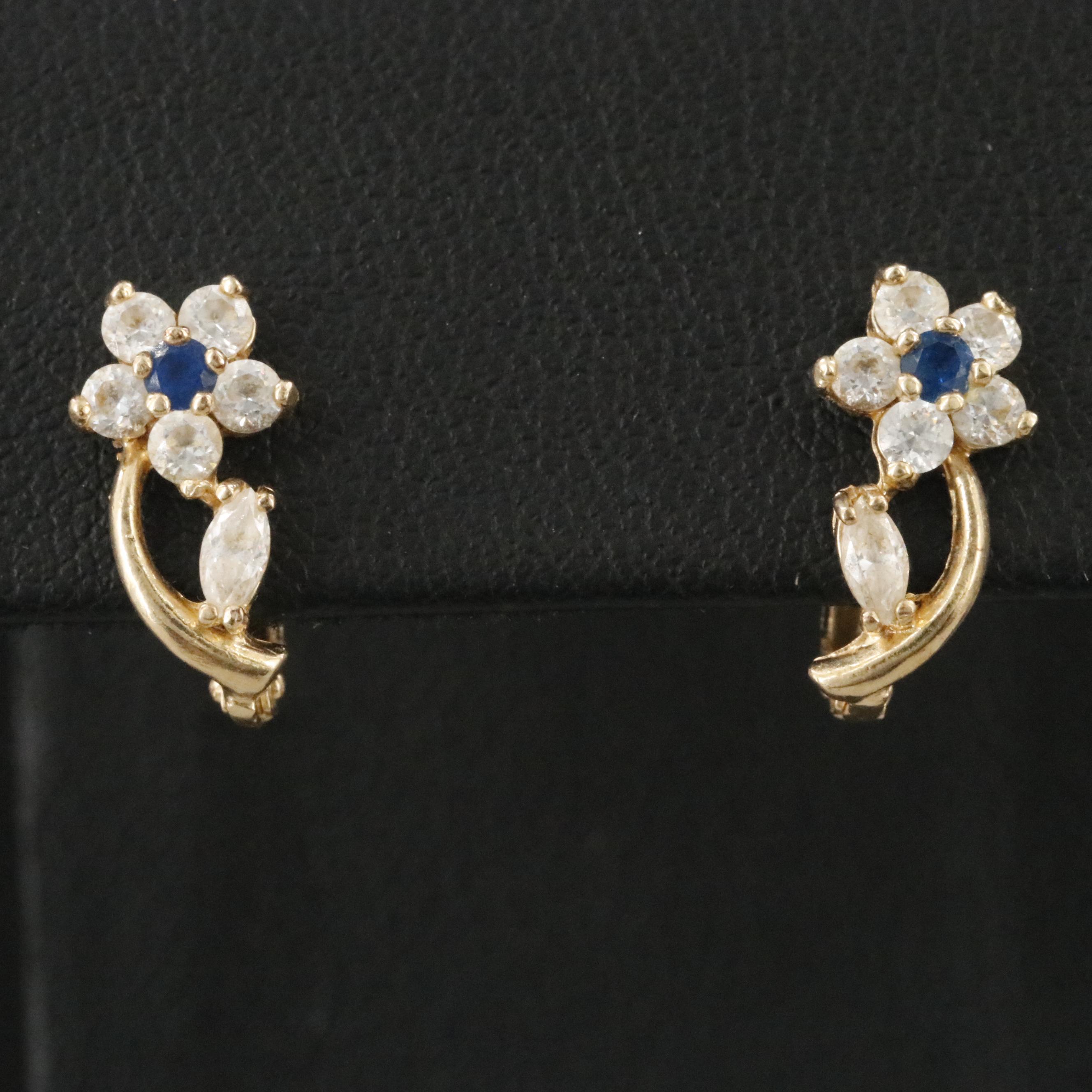 14K Sapphire and CZ Flower Earrings