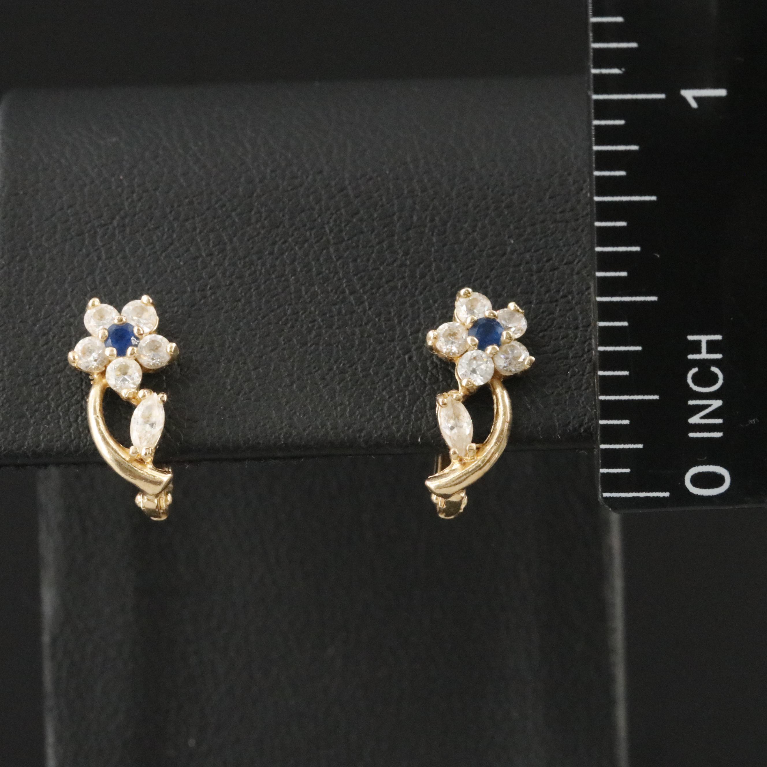 14K Sapphire and CZ Flower Earrings