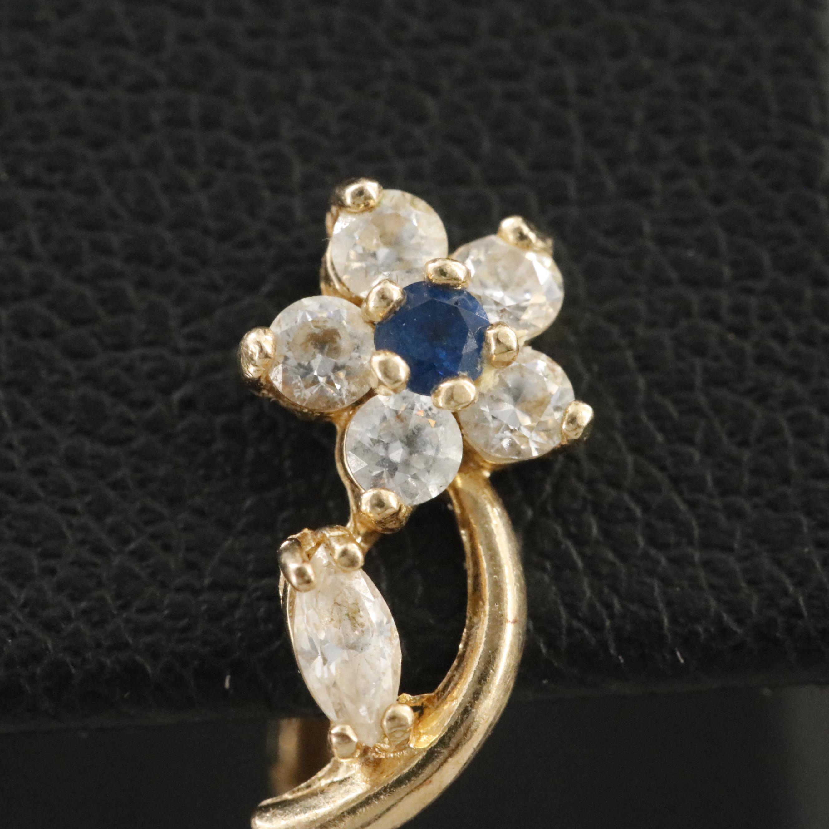 14K Sapphire and CZ Flower Earrings