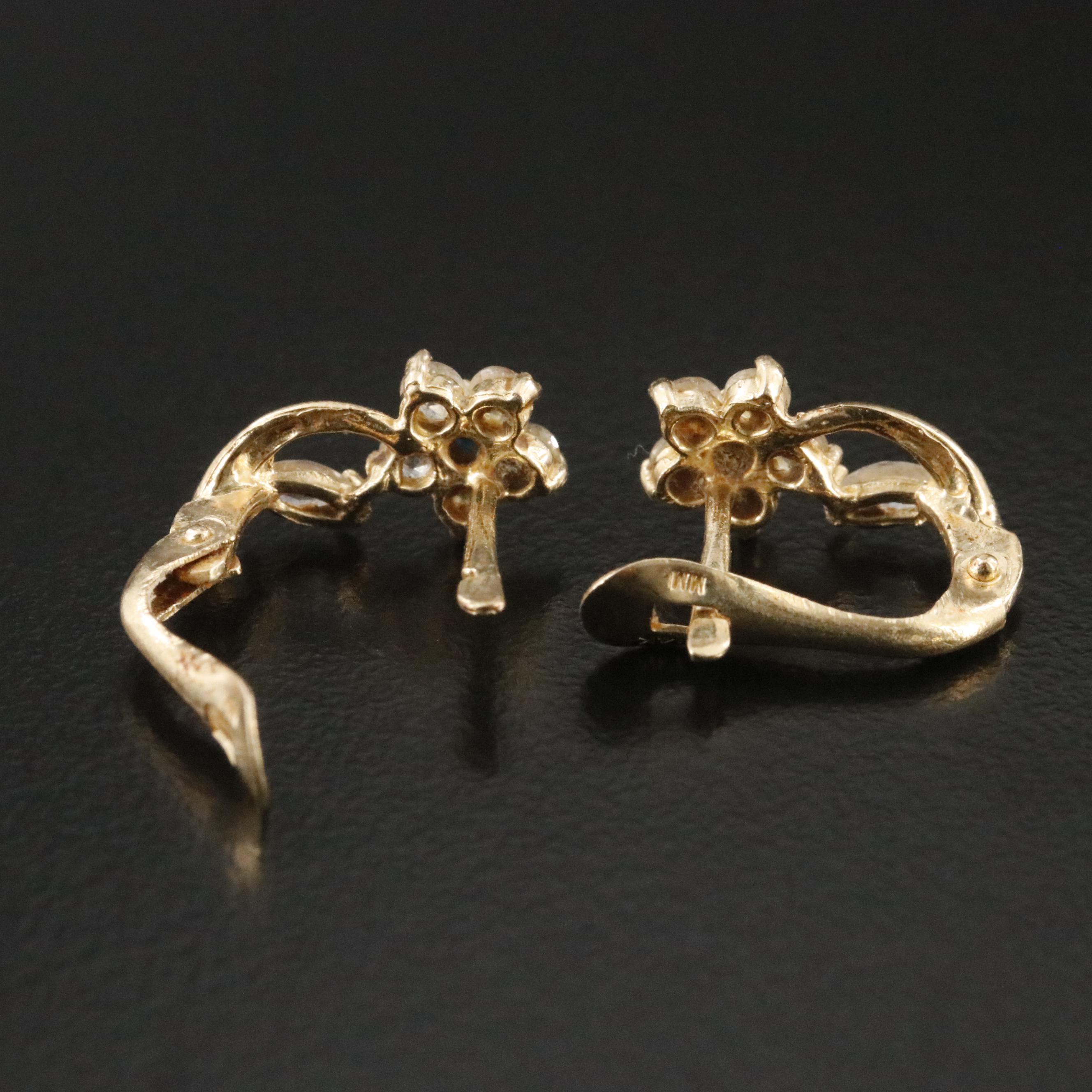 14K Sapphire and CZ Flower Earrings