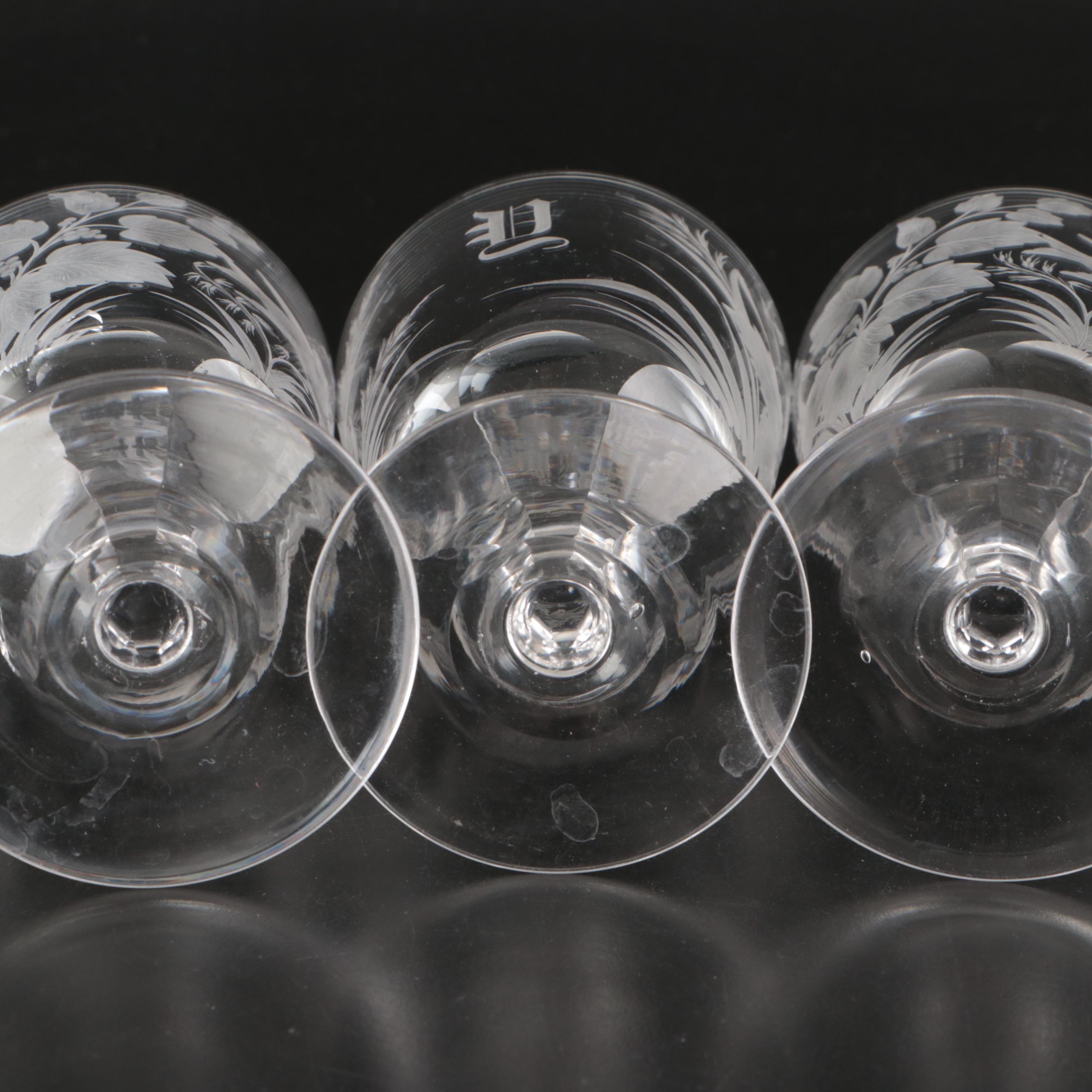 Royal Brierley "Honeysuckle" Old Fashioneds with Other Etched Crystal Stemware