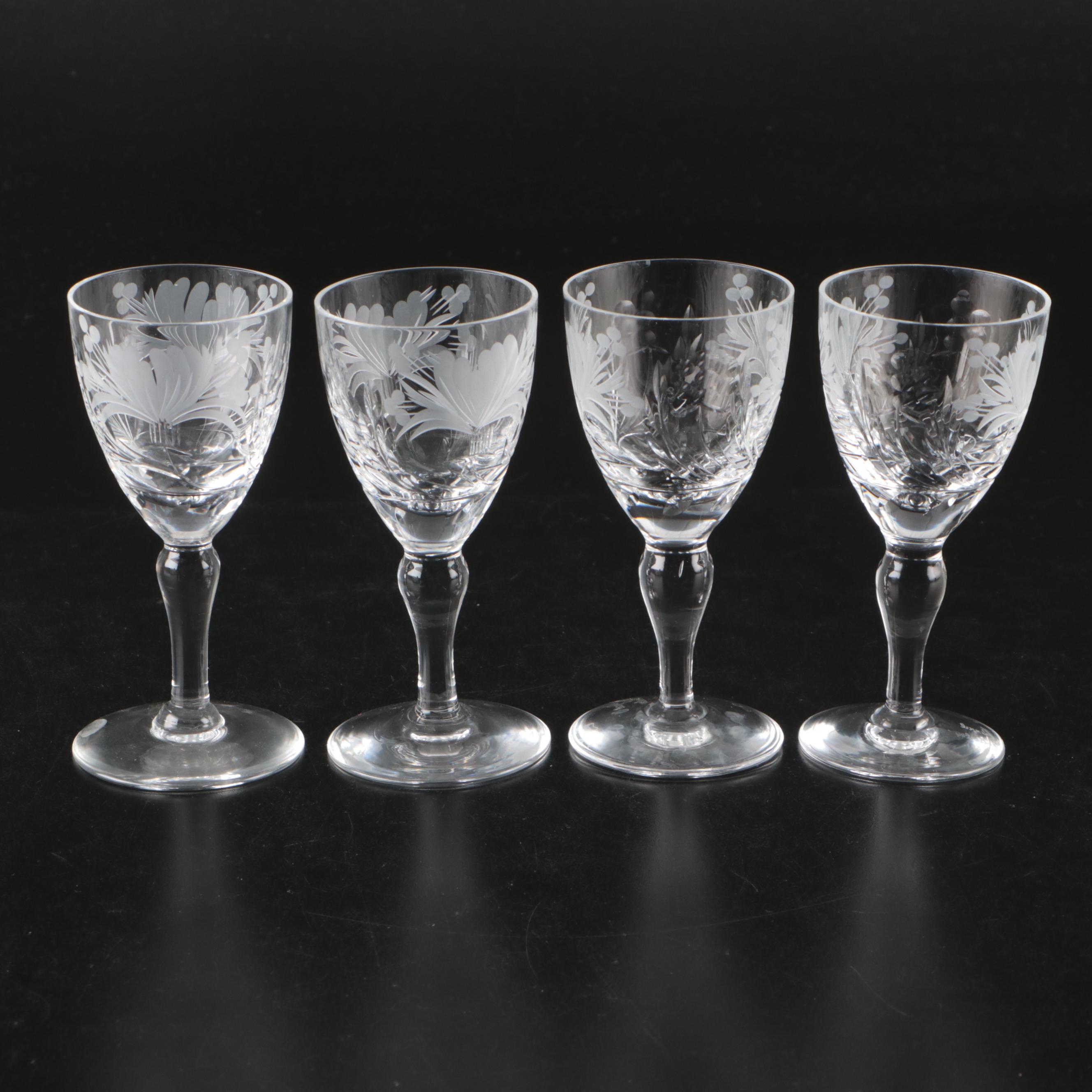 Royal Brierley "Honeysuckle" Old Fashioneds with Other Etched Crystal Stemware
