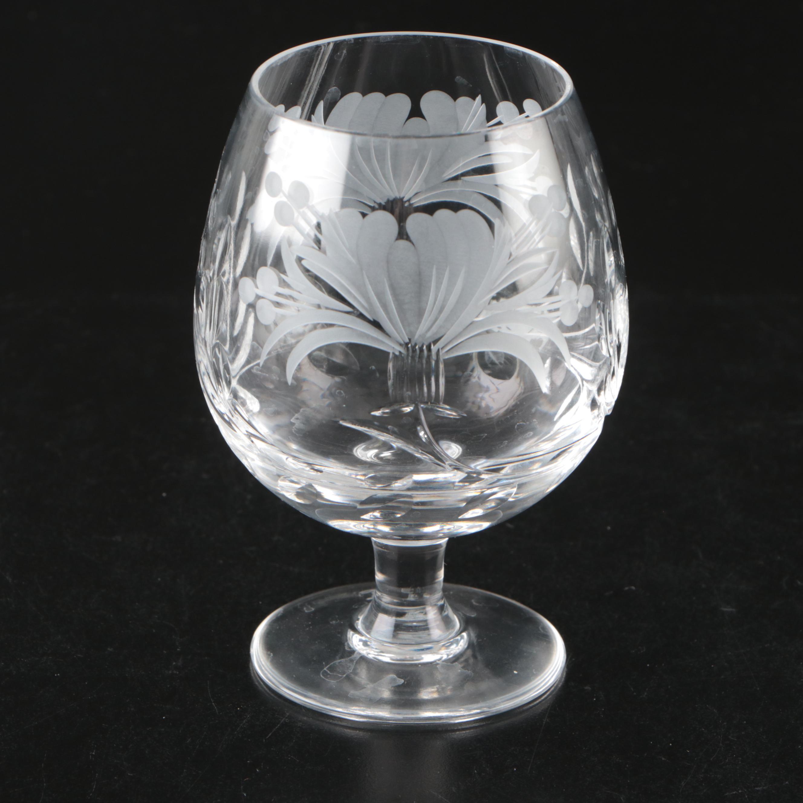 Royal Brierley "Honeysuckle" Old Fashioneds with Other Etched Crystal Stemware