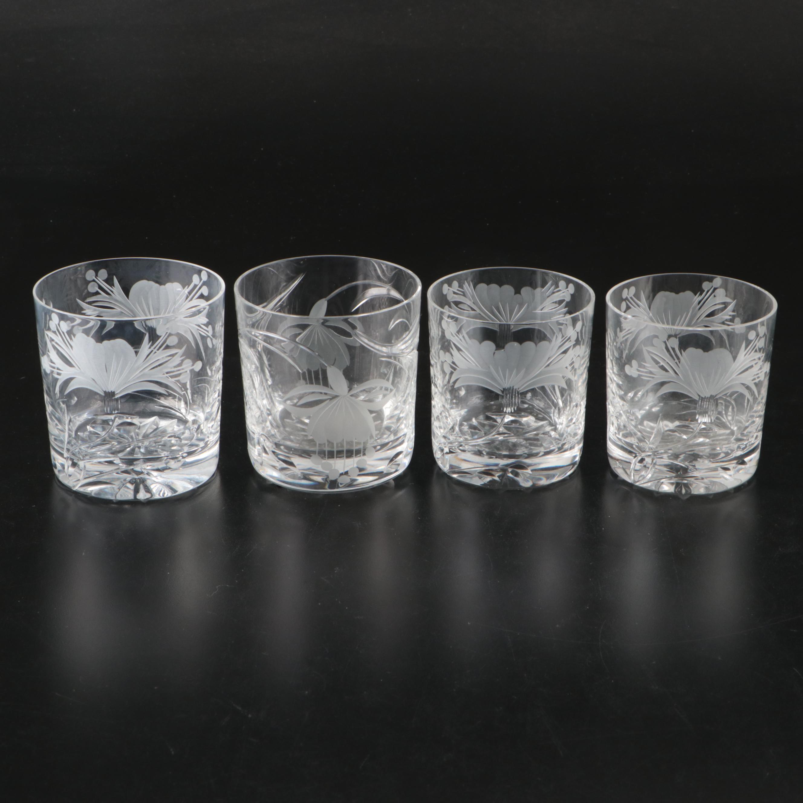 Royal Brierley "Honeysuckle" Old Fashioneds with Other Etched Crystal Stemware