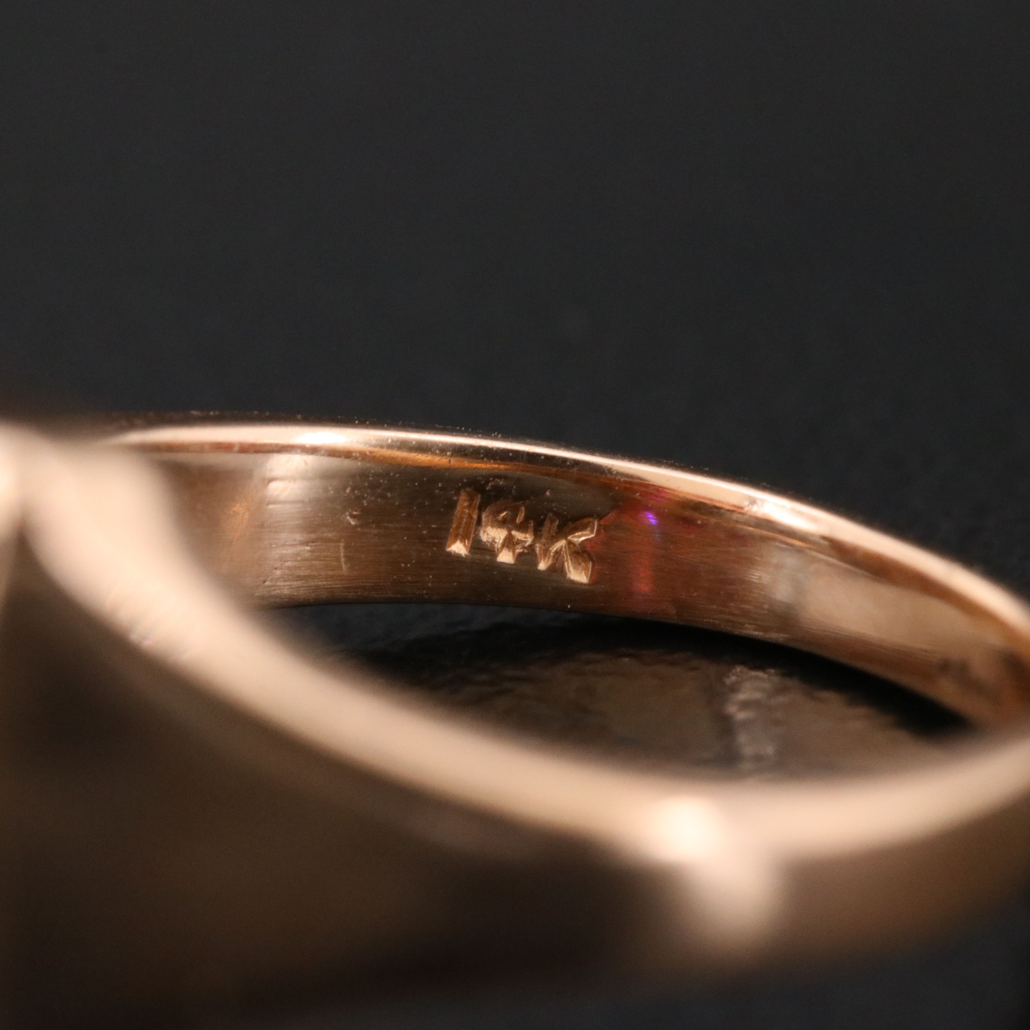 Retro 14K Rose Gold Ruby and Diamond Ring with Palladium Accent