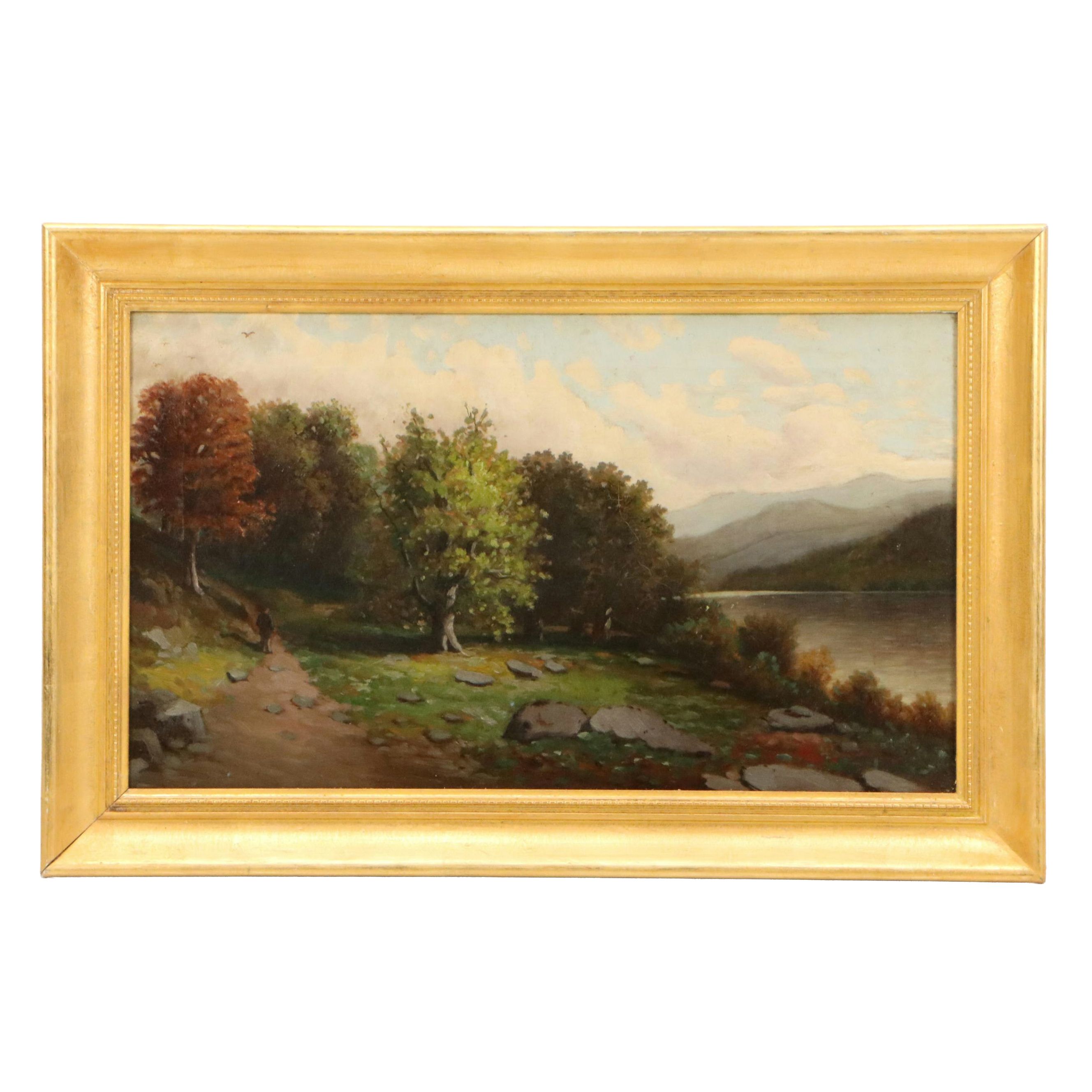 Oil Painting of Bucolic Autumn Landscape, Early to Mid-20th Century