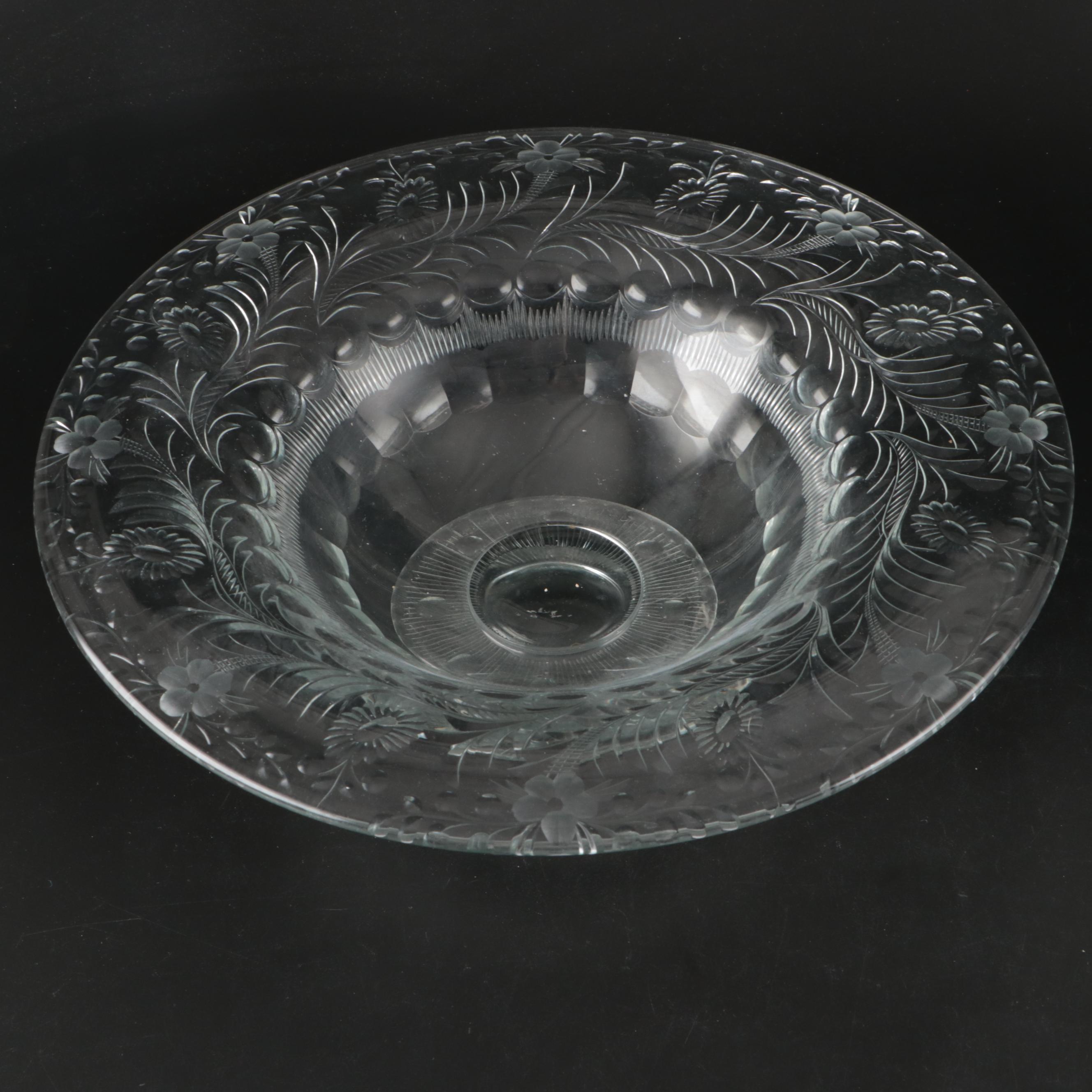 Floral Patterned Glass Footed Centerpiece