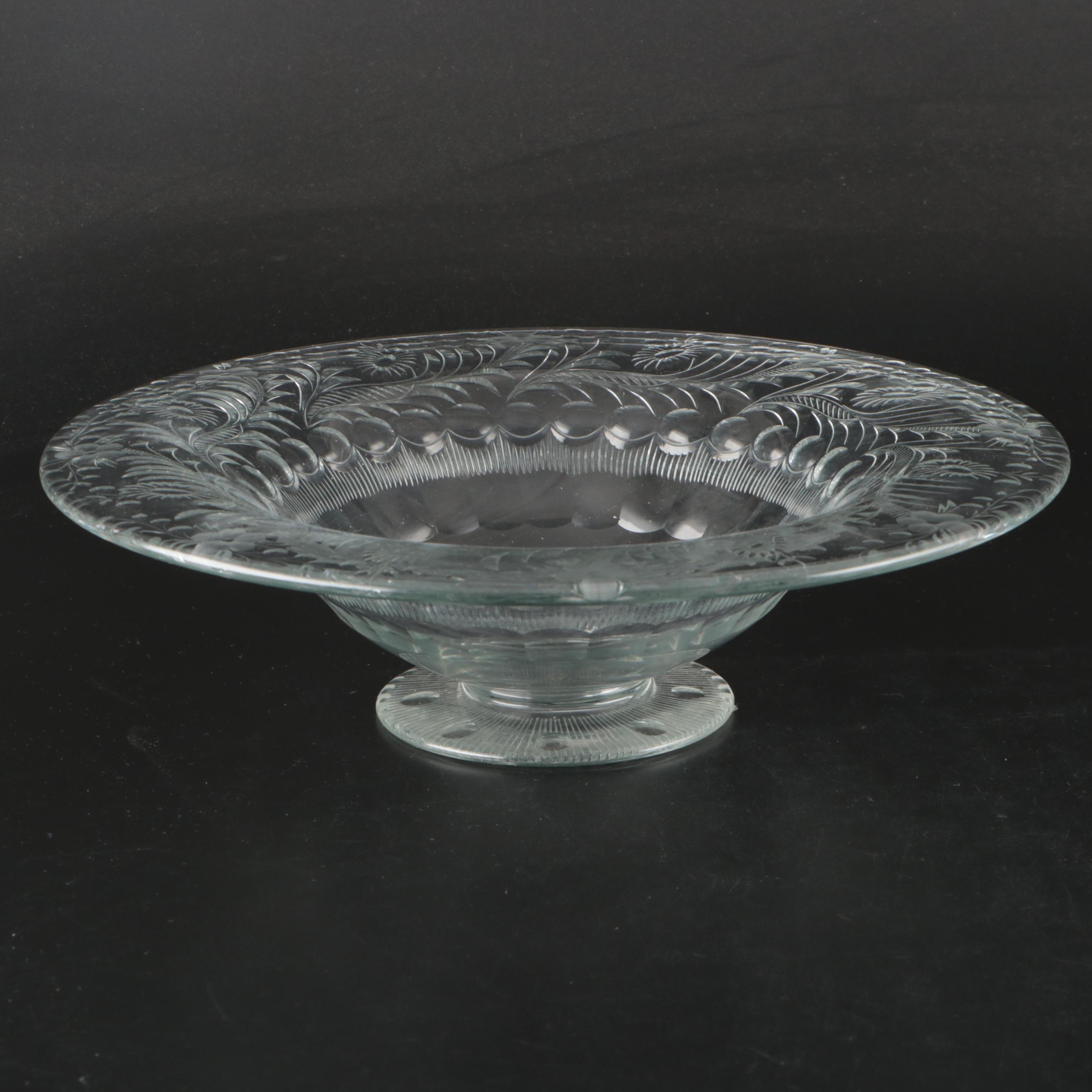 Floral Patterned Glass Footed Centerpiece