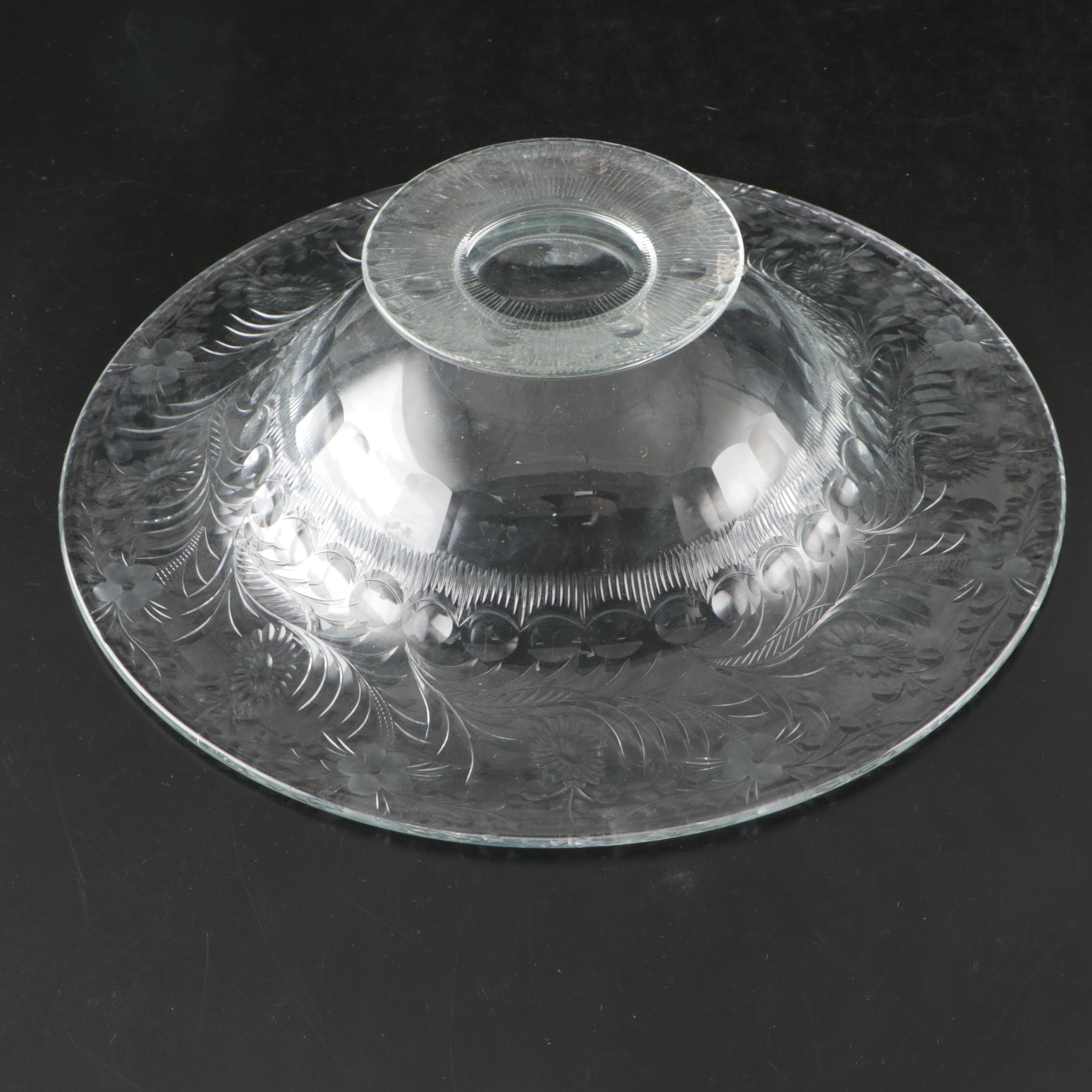 Floral Patterned Glass Footed Centerpiece