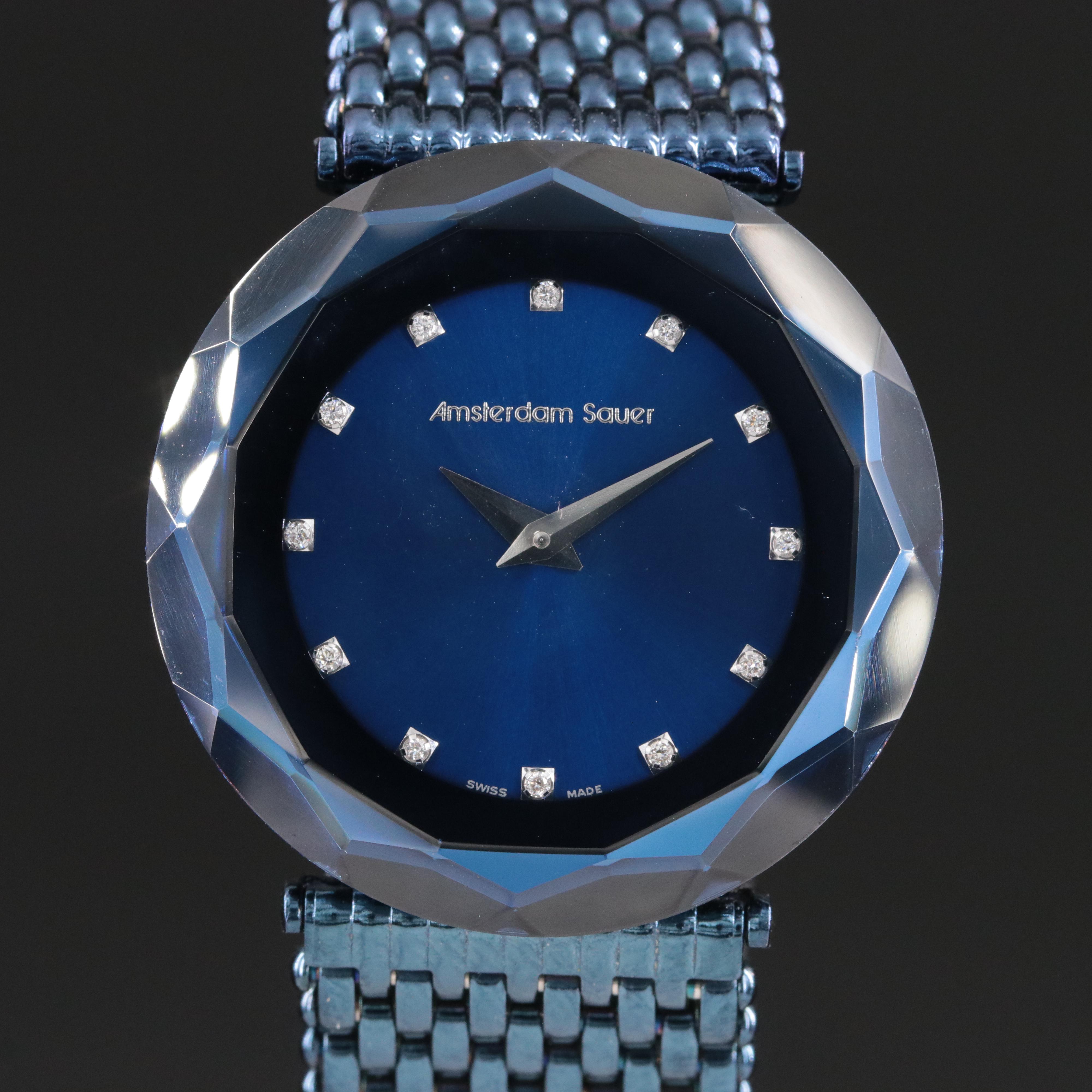 Amsterdam Sauer Stainless Steel Beveled Blue Dial Quartz Watch AS-5b-009