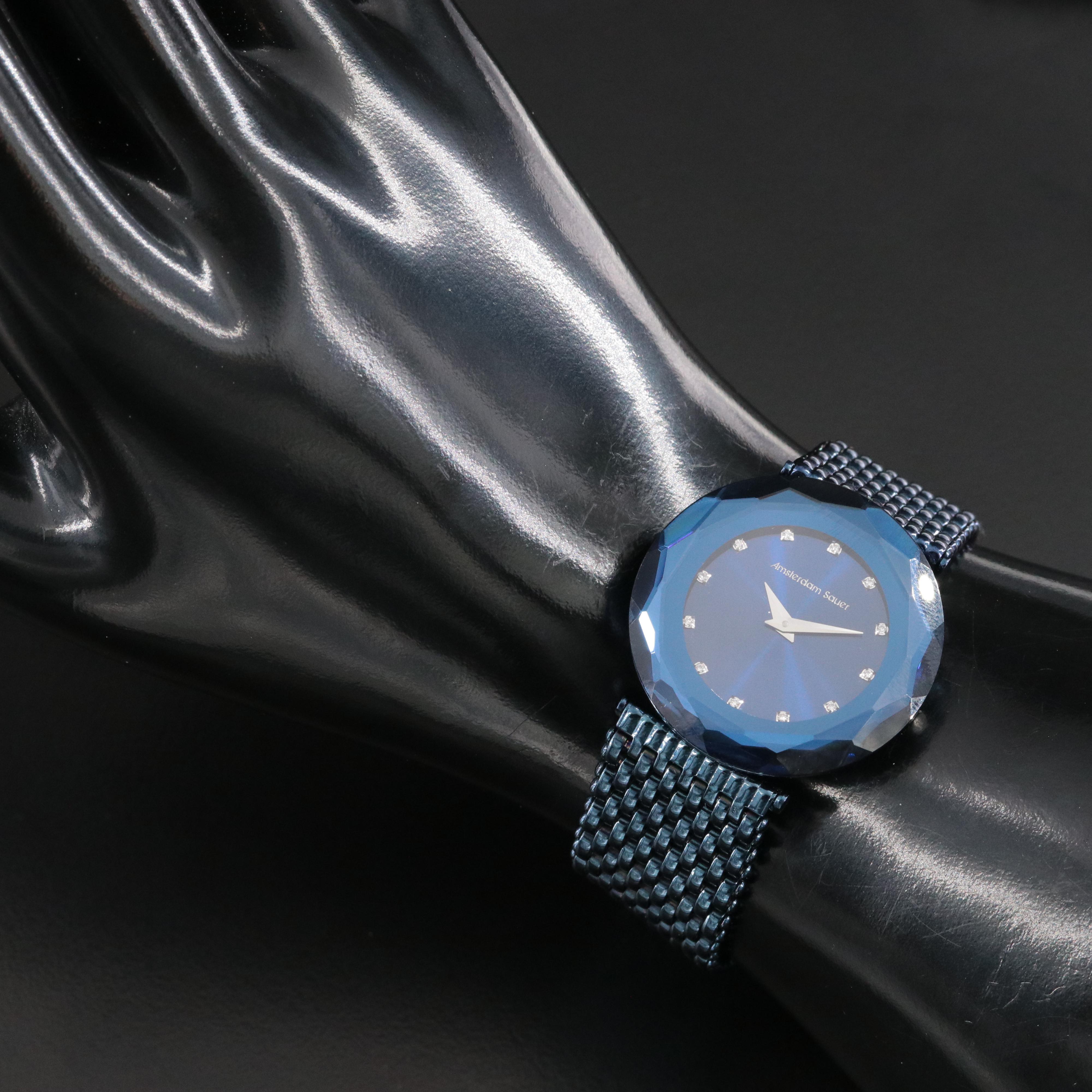 Amsterdam Sauer Stainless Steel Beveled Blue Dial Quartz Watch AS-5b-009