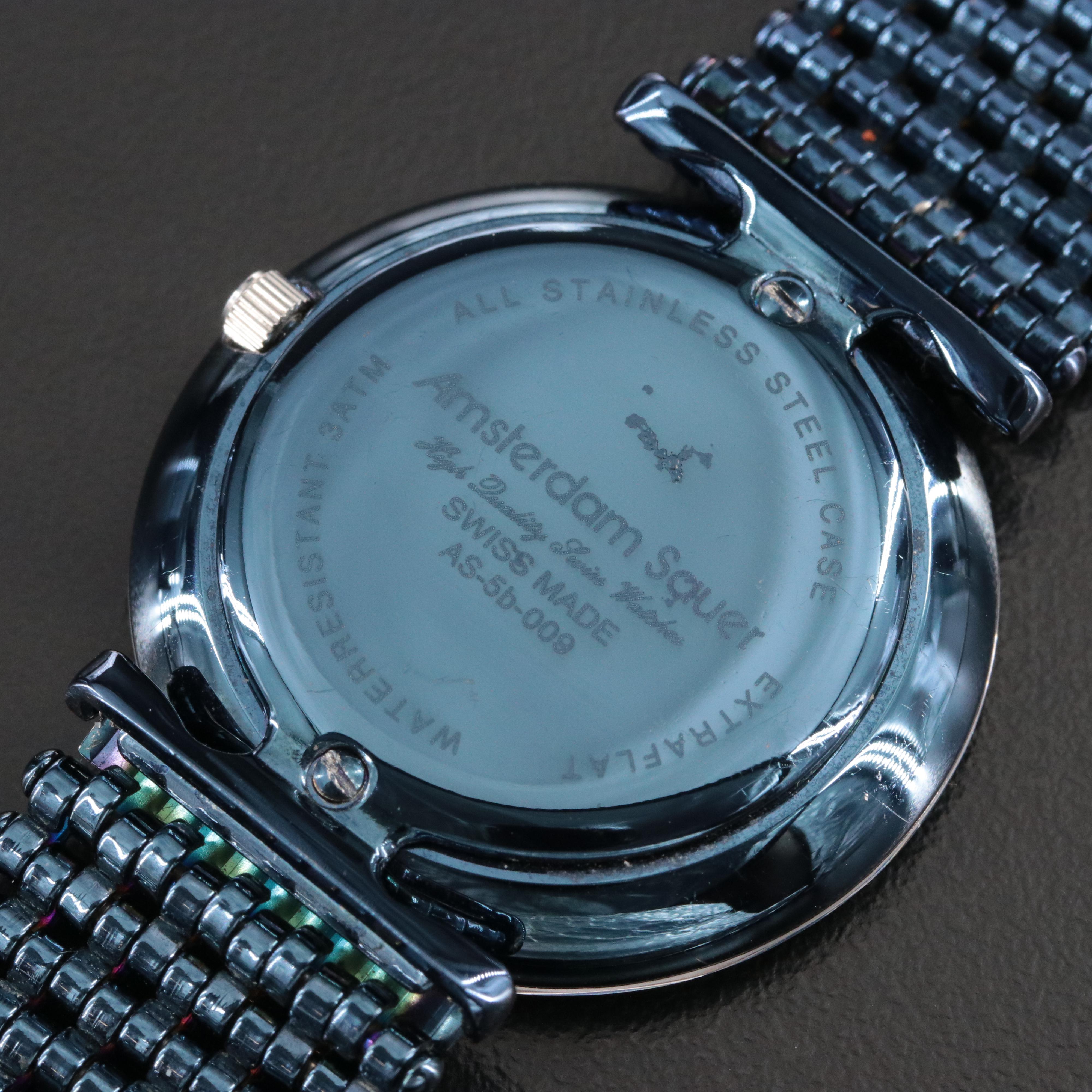 Amsterdam Sauer Stainless Steel Beveled Blue Dial Quartz Watch AS-5b-009