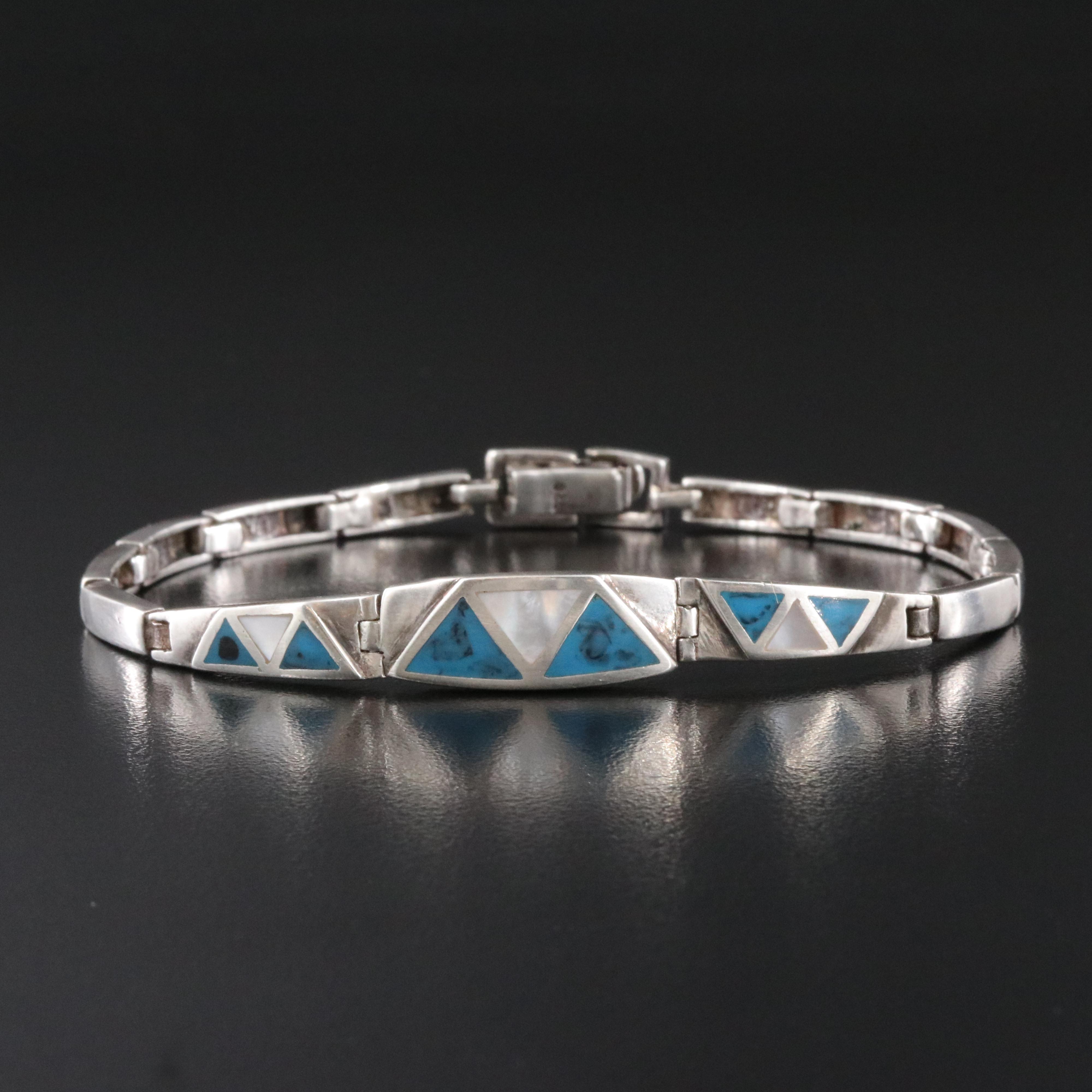 Sterling Mother-of-Pearl and Inlay Bracelet