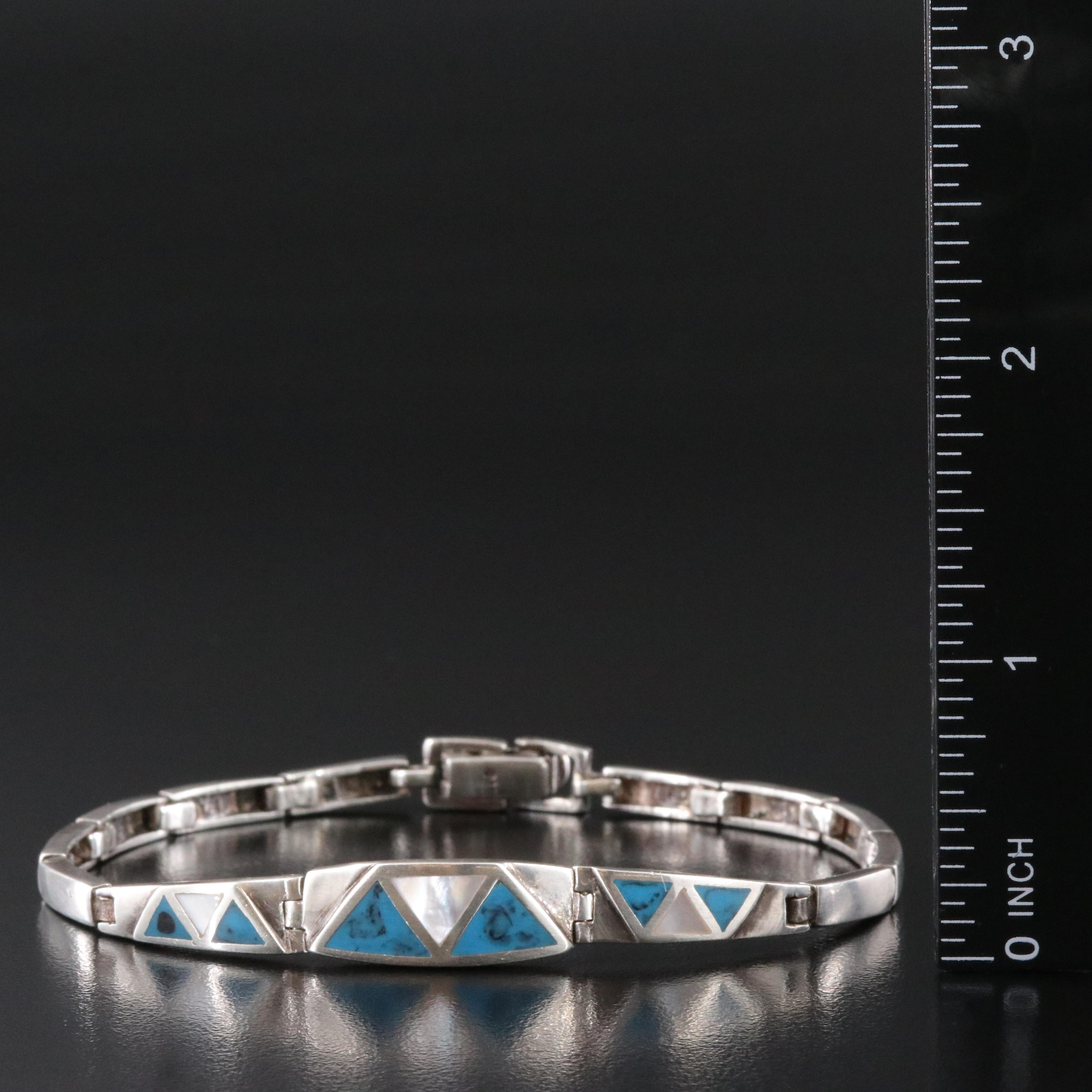 Sterling Mother-of-Pearl and Inlay Bracelet