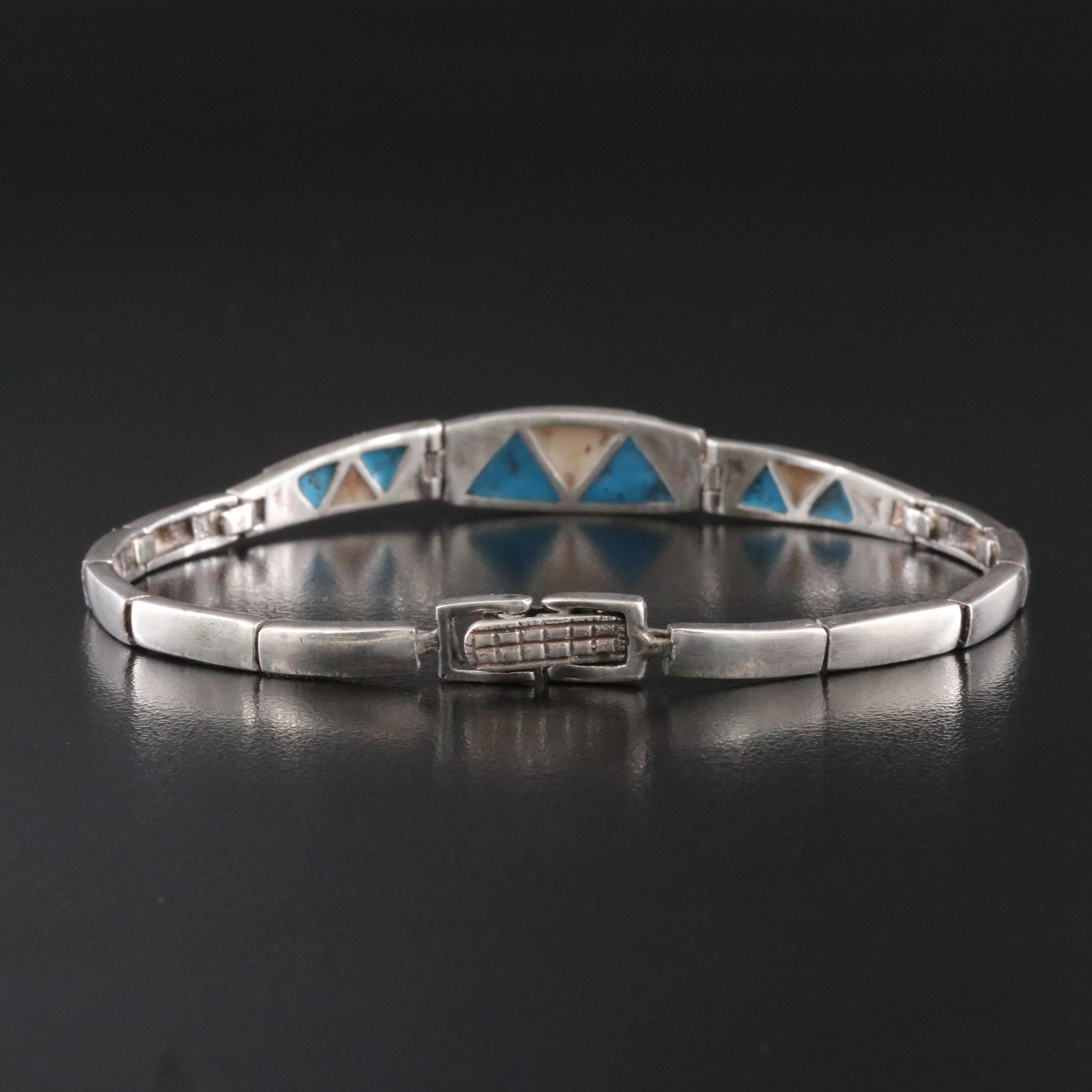 Sterling Mother-of-Pearl and Inlay Bracelet