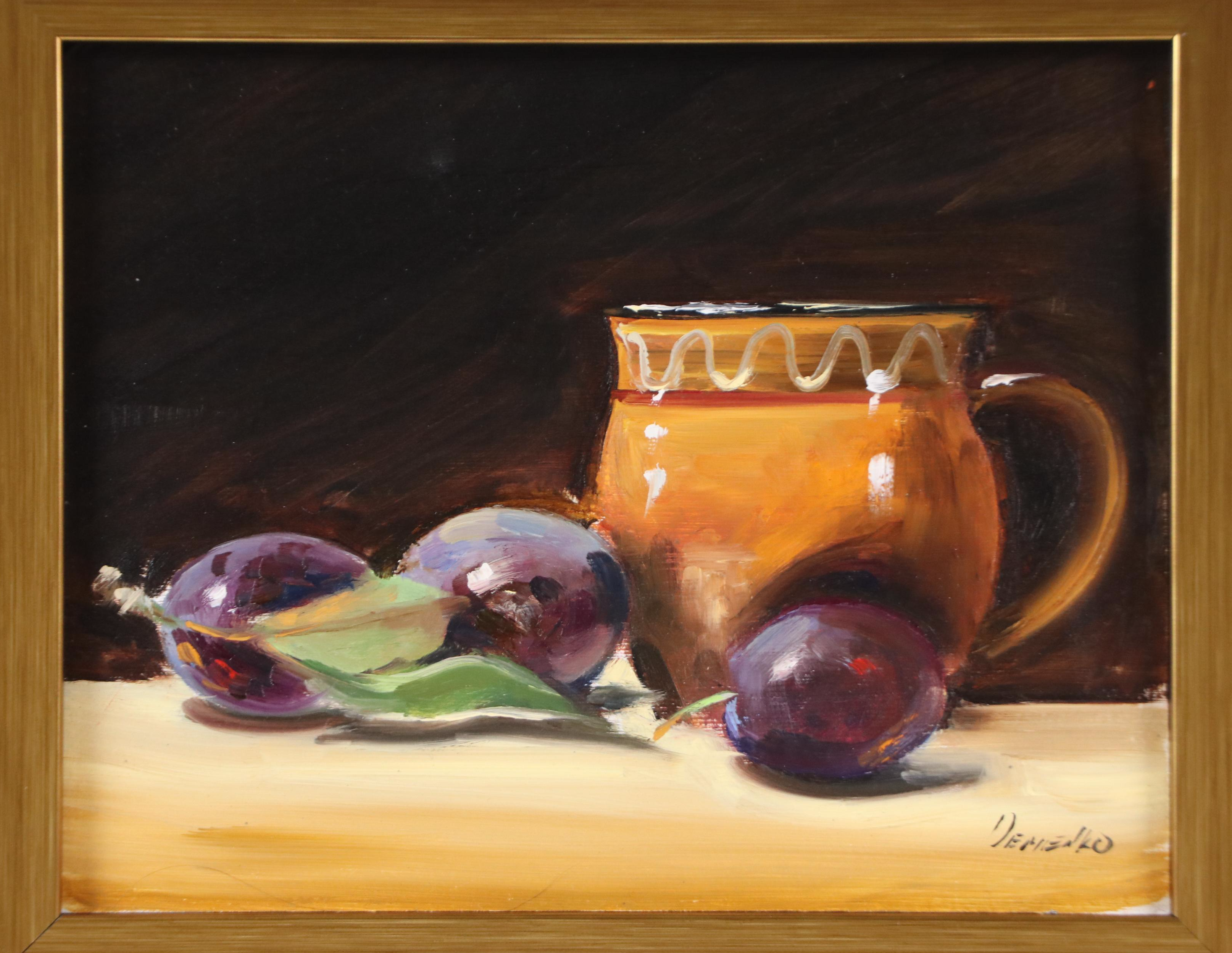 Natalia Demenko Oil Painting of Still Life with Plums, 21st Century
