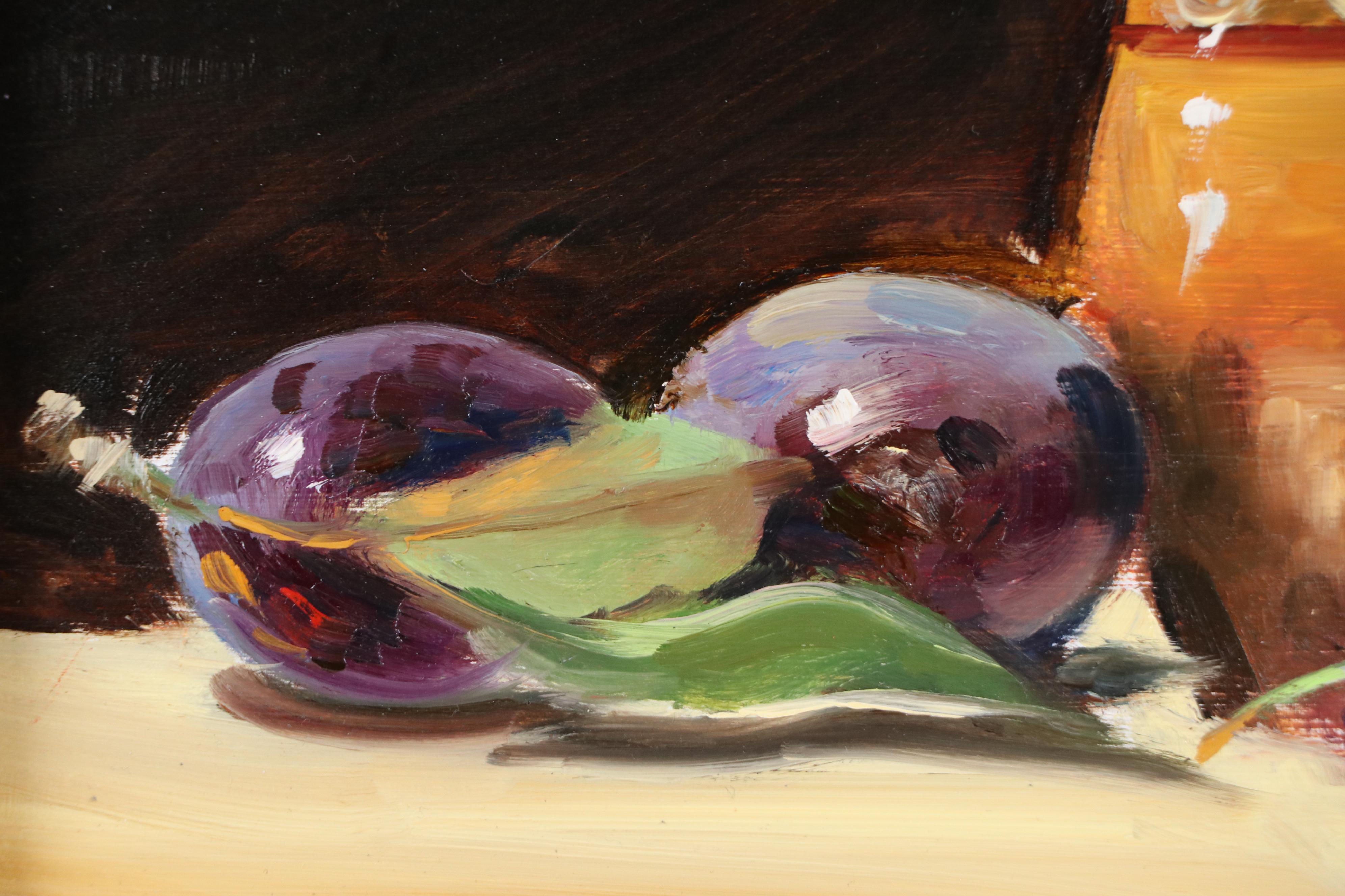 Natalia Demenko Oil Painting of Still Life with Plums, 21st Century