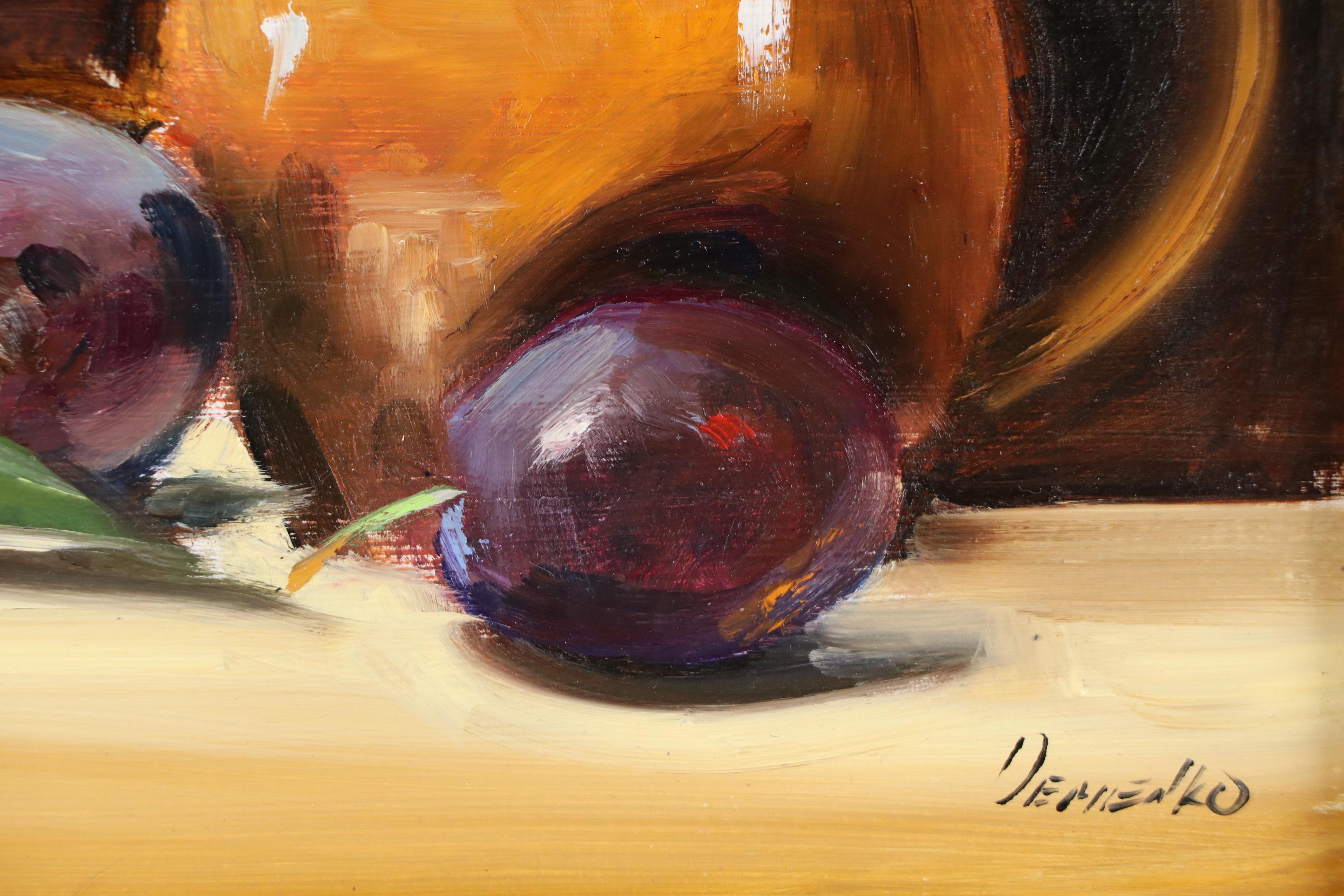 Natalia Demenko Oil Painting of Still Life with Plums, 21st Century