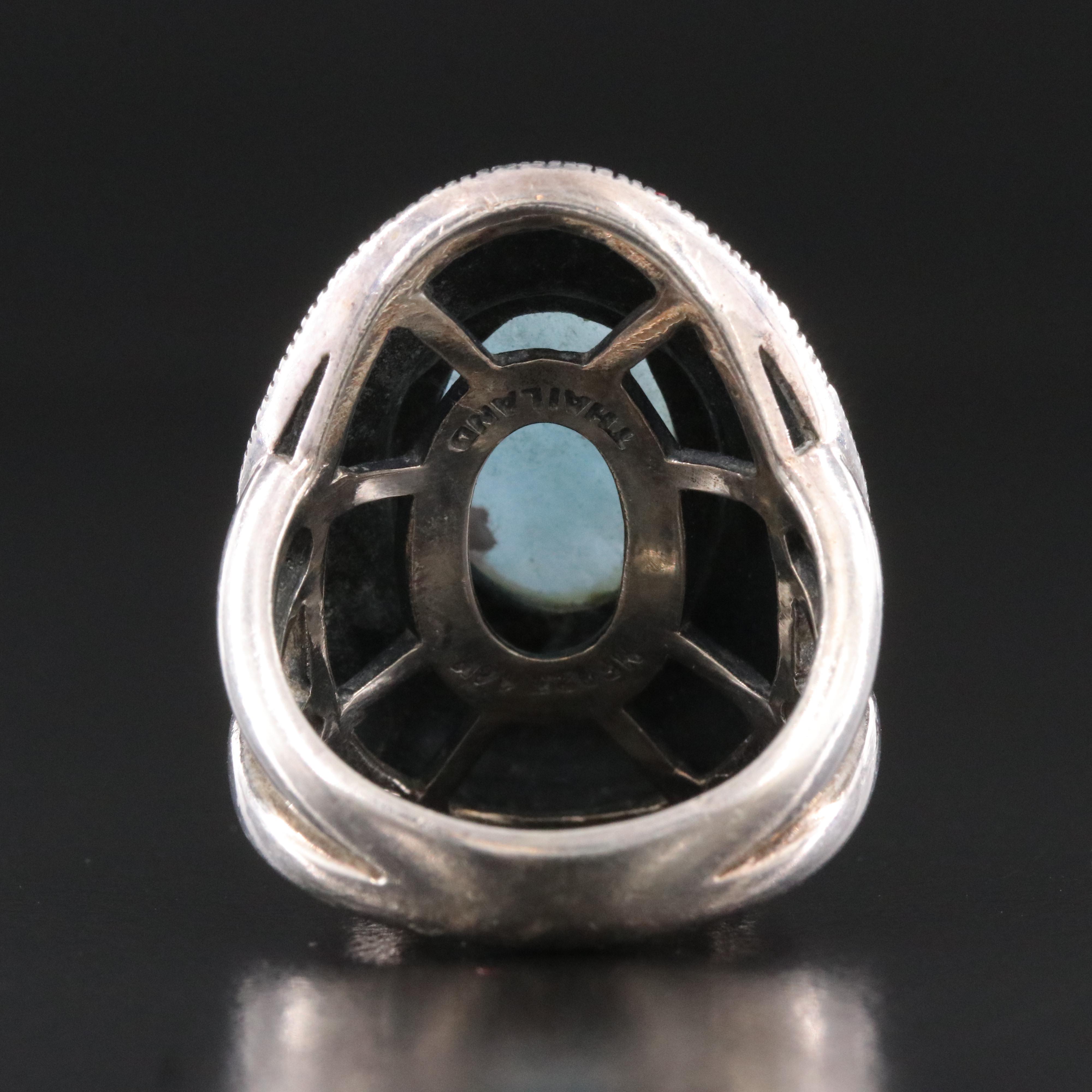 Sterling Aquamarine and Marcasite Ring with 14K Accent