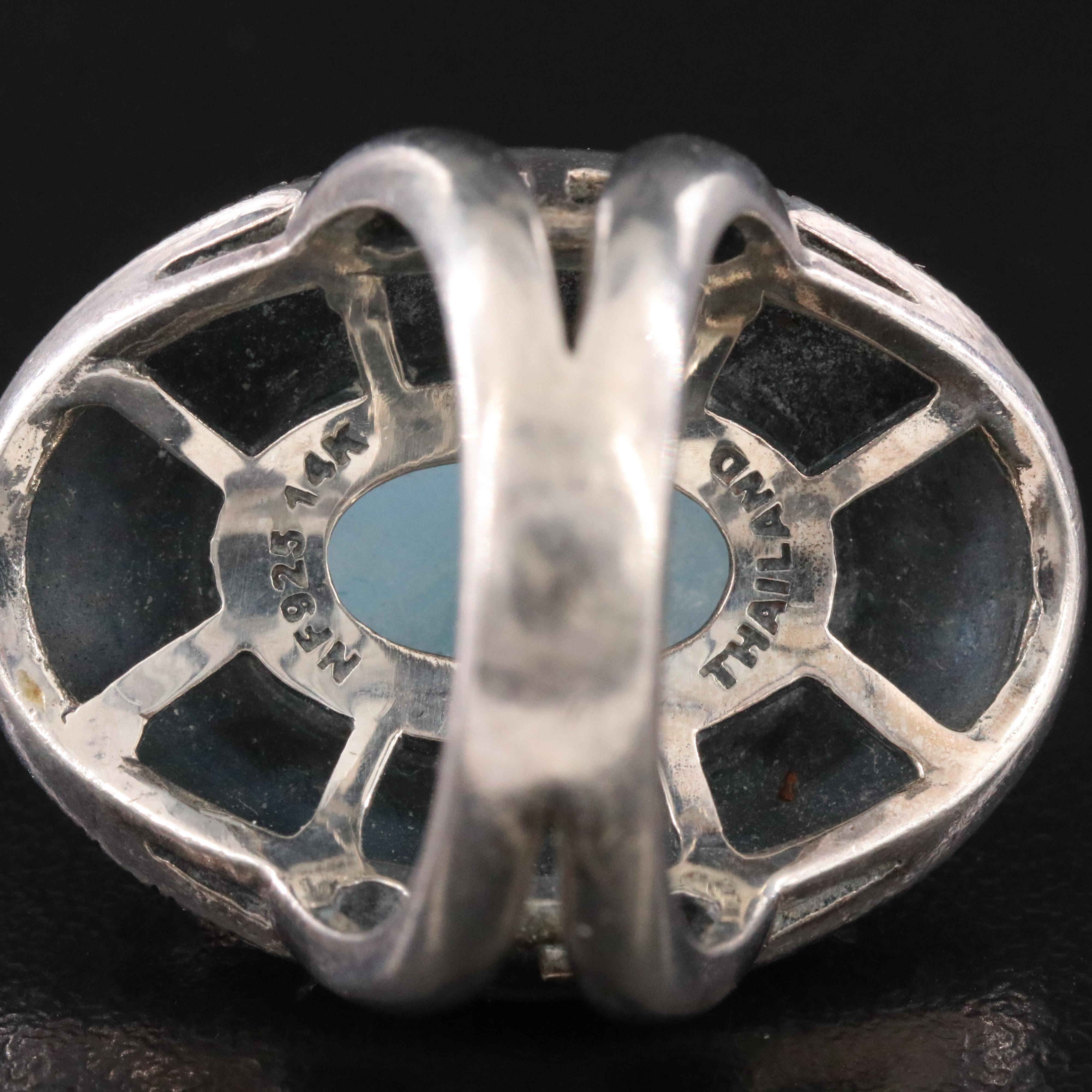 Sterling Aquamarine and Marcasite Ring with 14K Accent