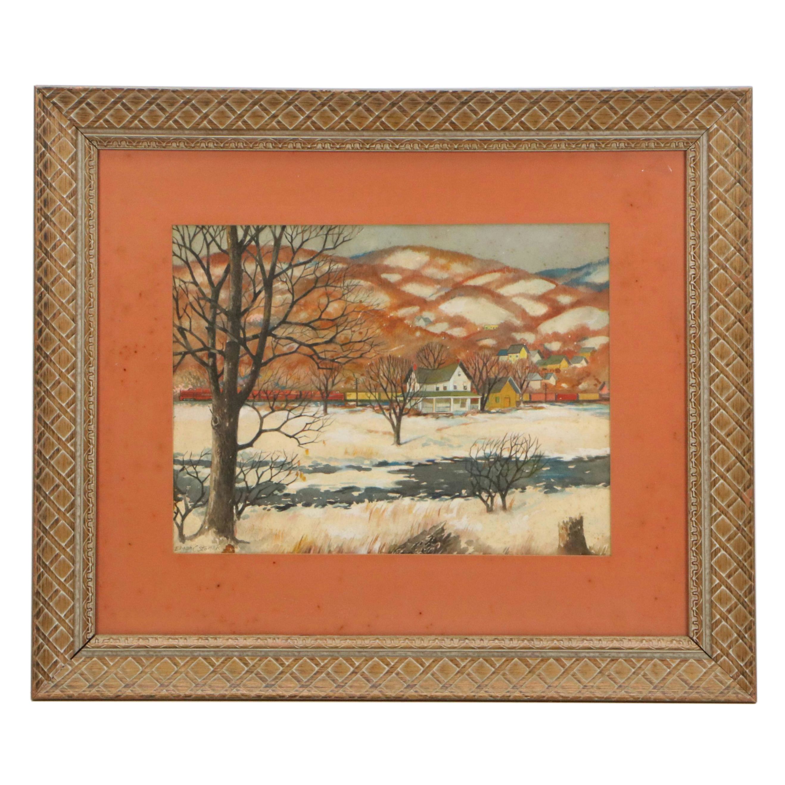 Elmer Cecil Stoner Watercolor Painting of House Below Hill, Early 20th Century