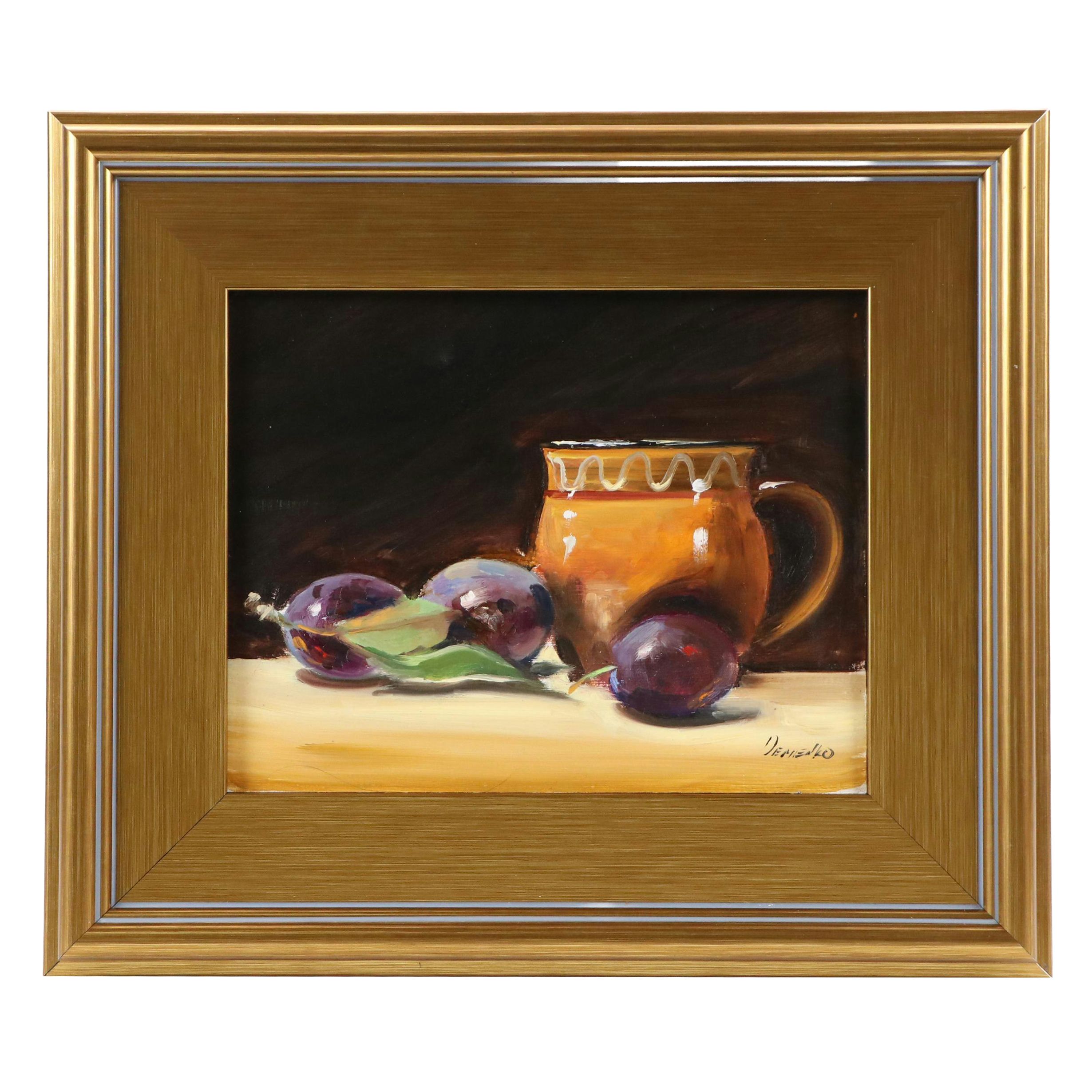 Natalia Demenko Oil Painting of Still Life with Plums, 21st Century
