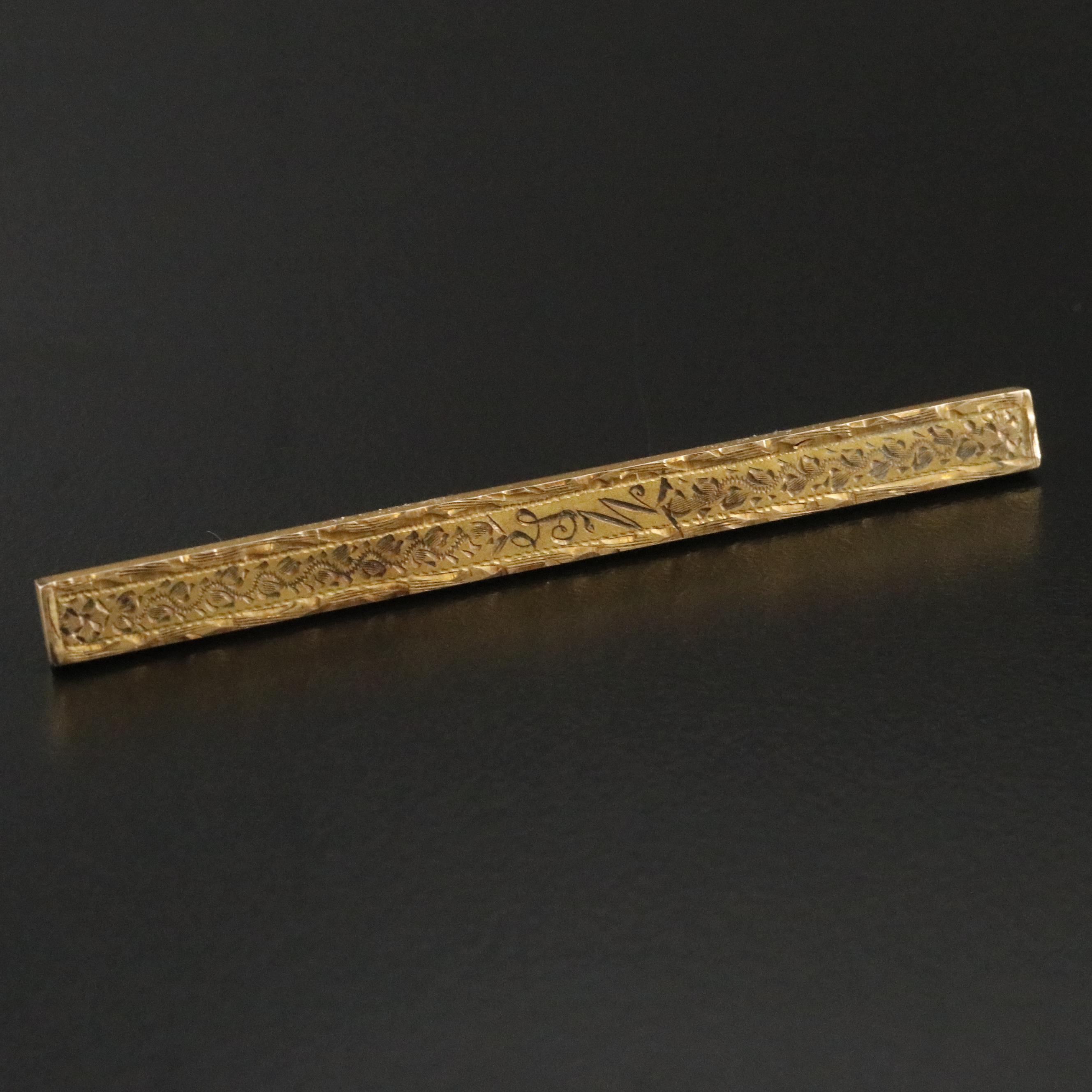 10K Engraved Bar Brooch