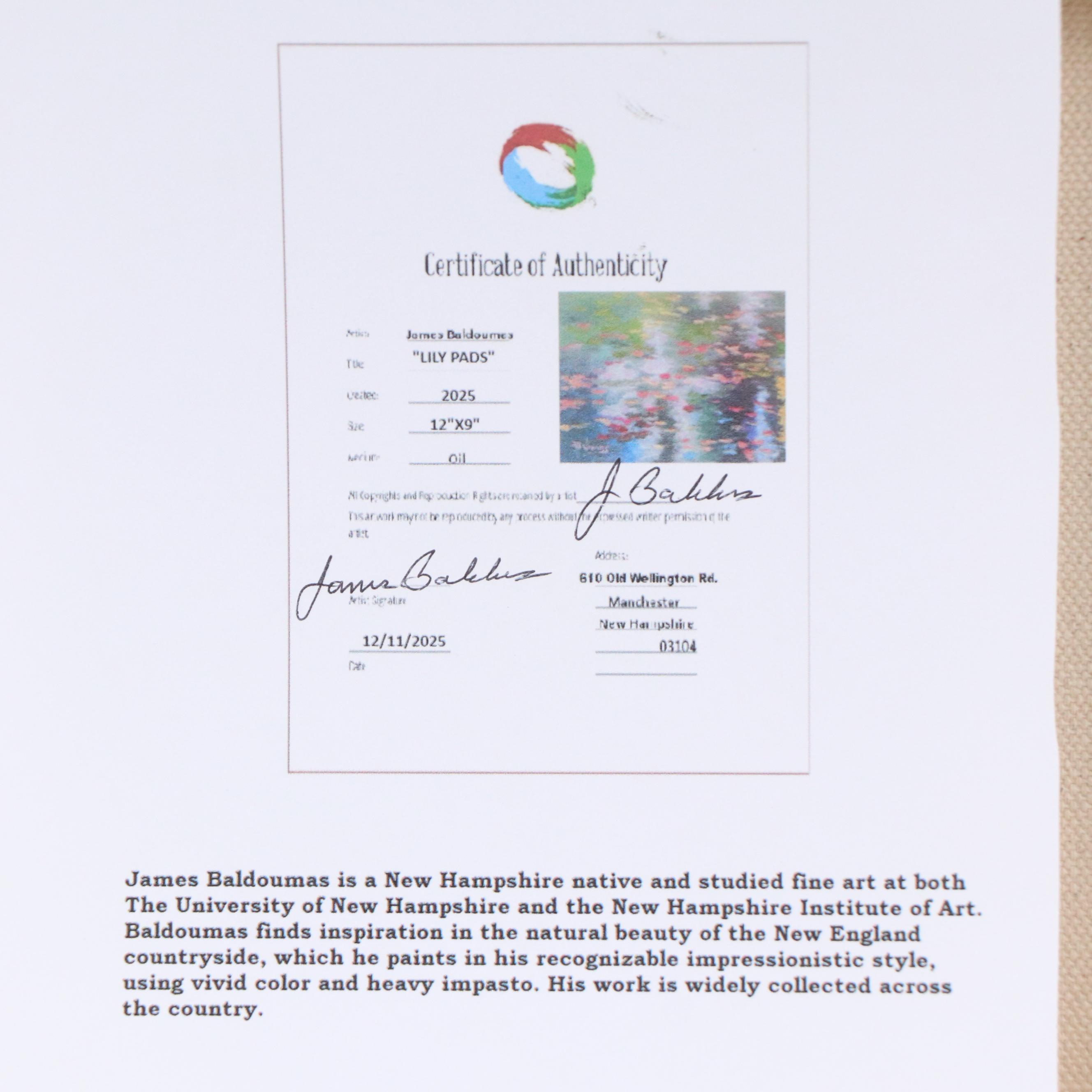 James Baldoumas Oil Painting "Lily Pads," 2025