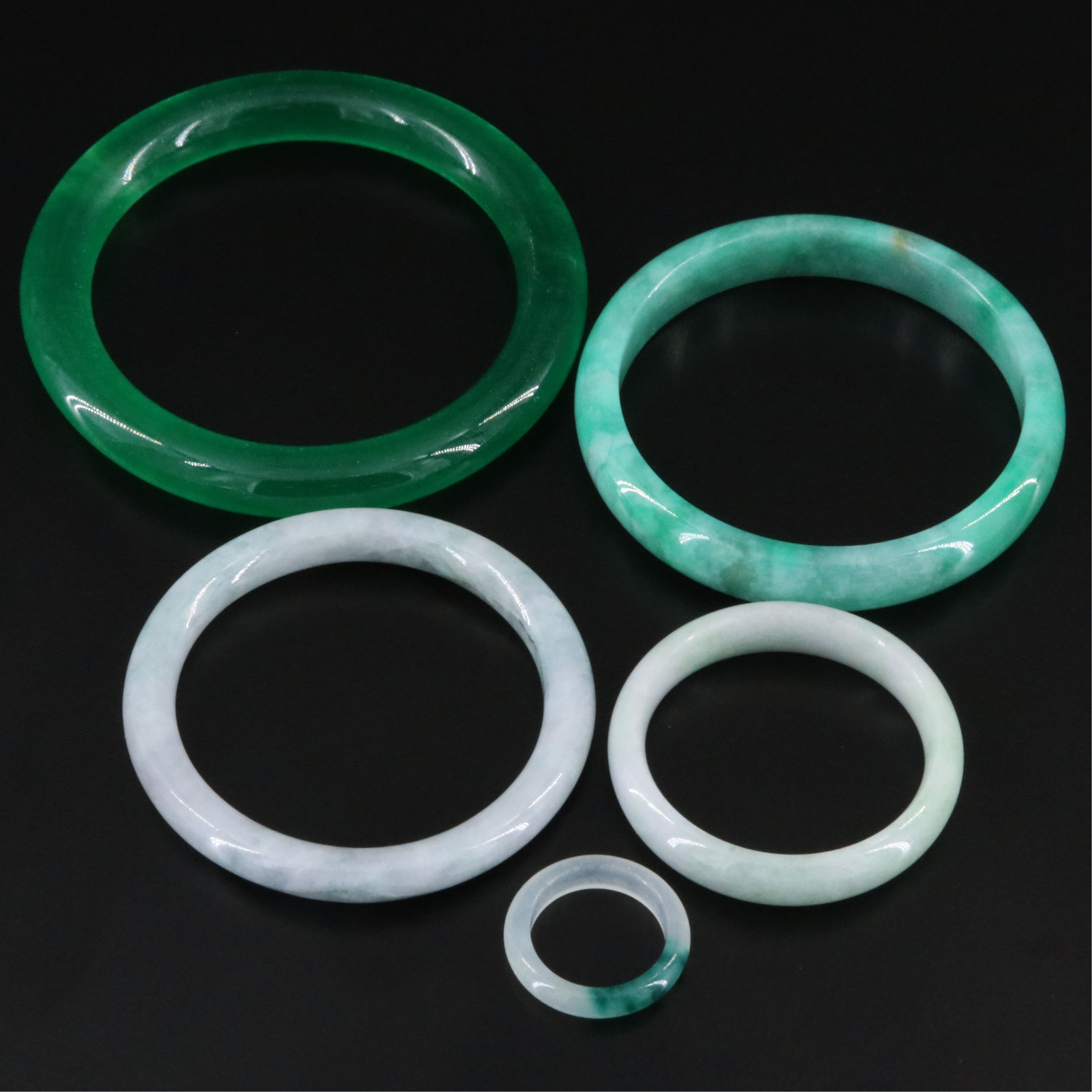 Jadeite and Quartz Bangle Bracelets and Ring