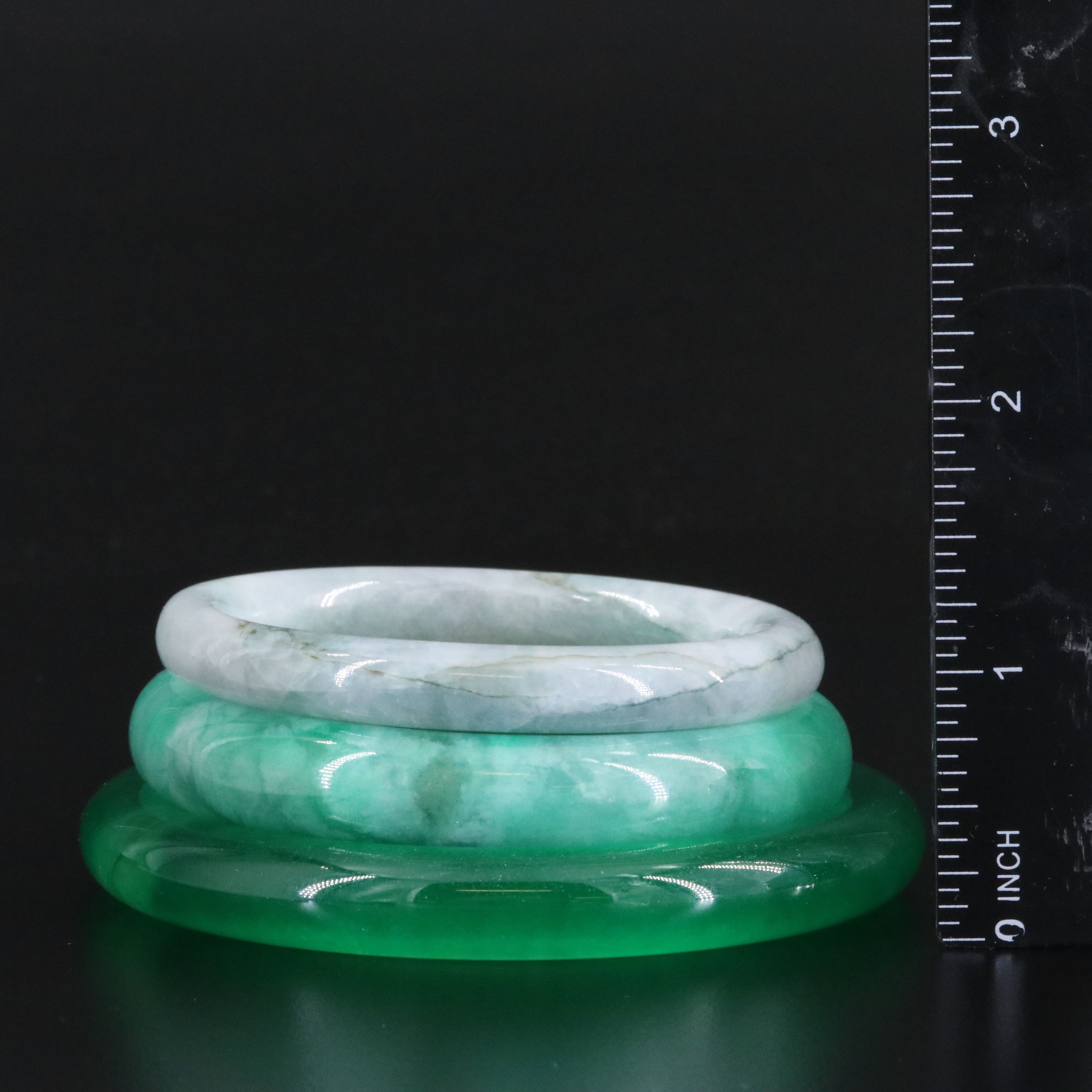 Jadeite and Quartz Bangle Bracelets and Ring
