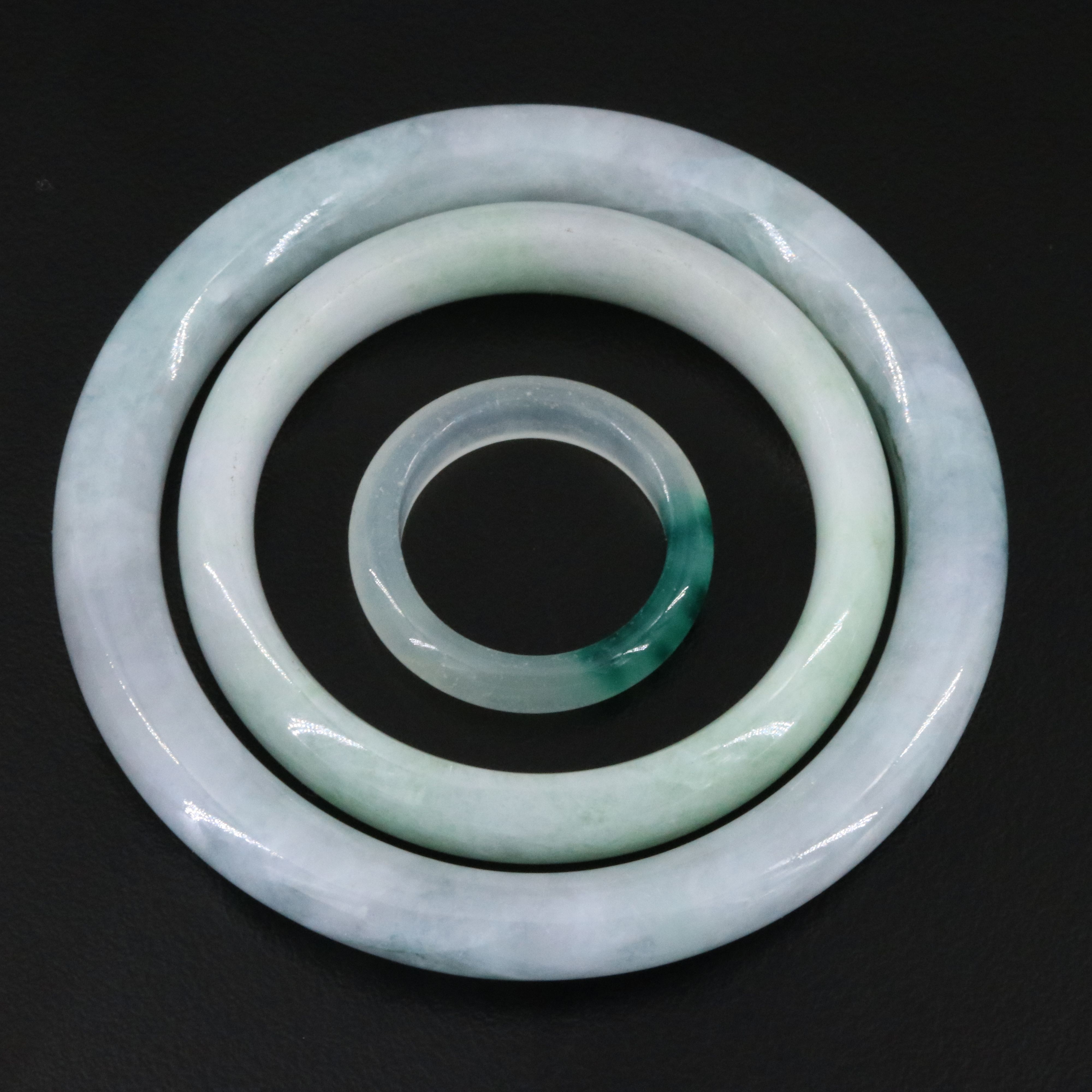Jadeite and Quartz Bangle Bracelets and Ring