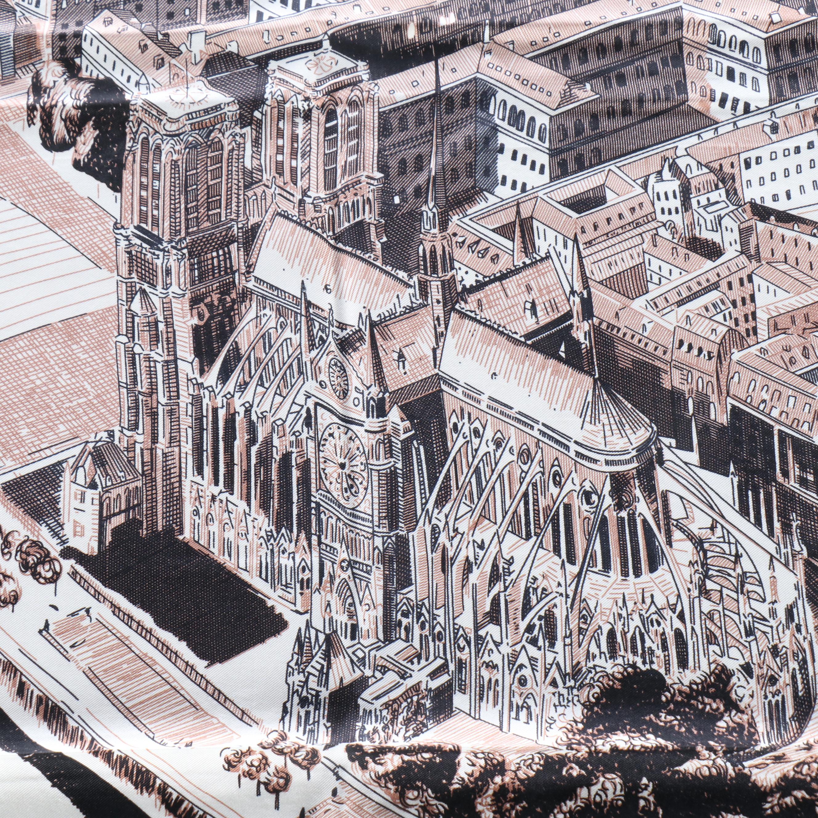 Hermès "Regarde Paris" Turquoise Silk Twill Scarf 90 in Box