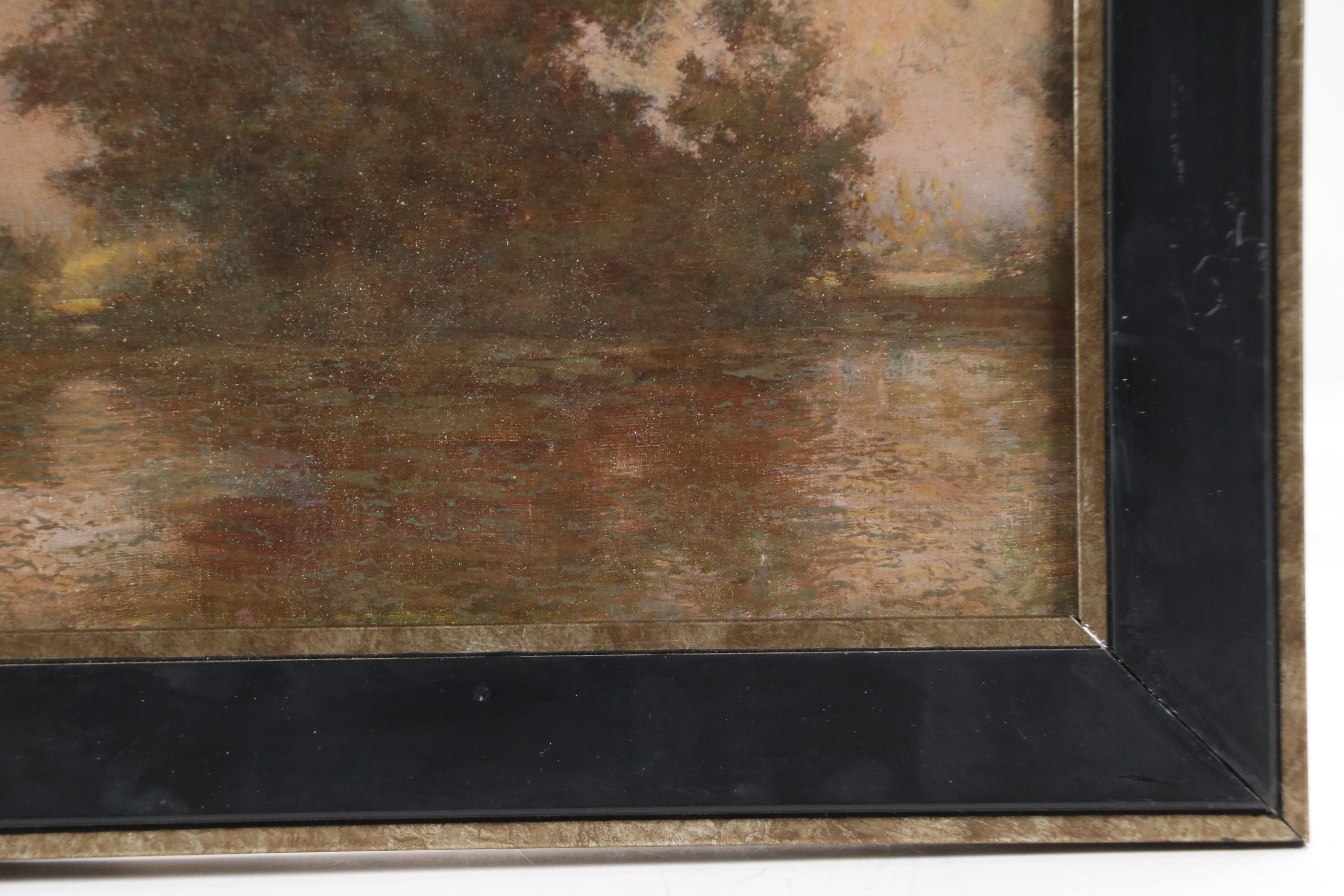 River Landscape Oil Painting, 19th Century