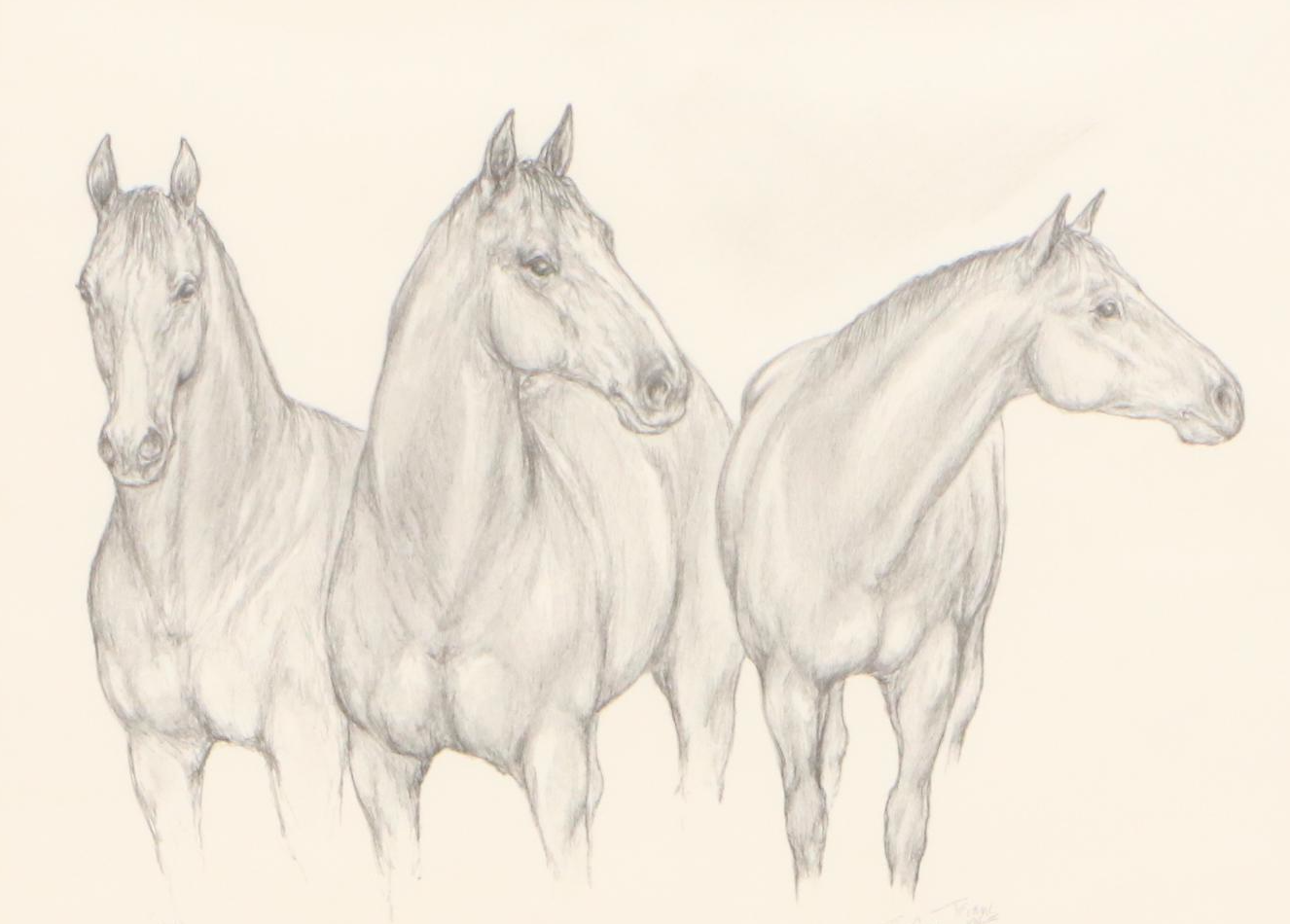 Tina Evans Offset Lithograph of Three Horses, 1995