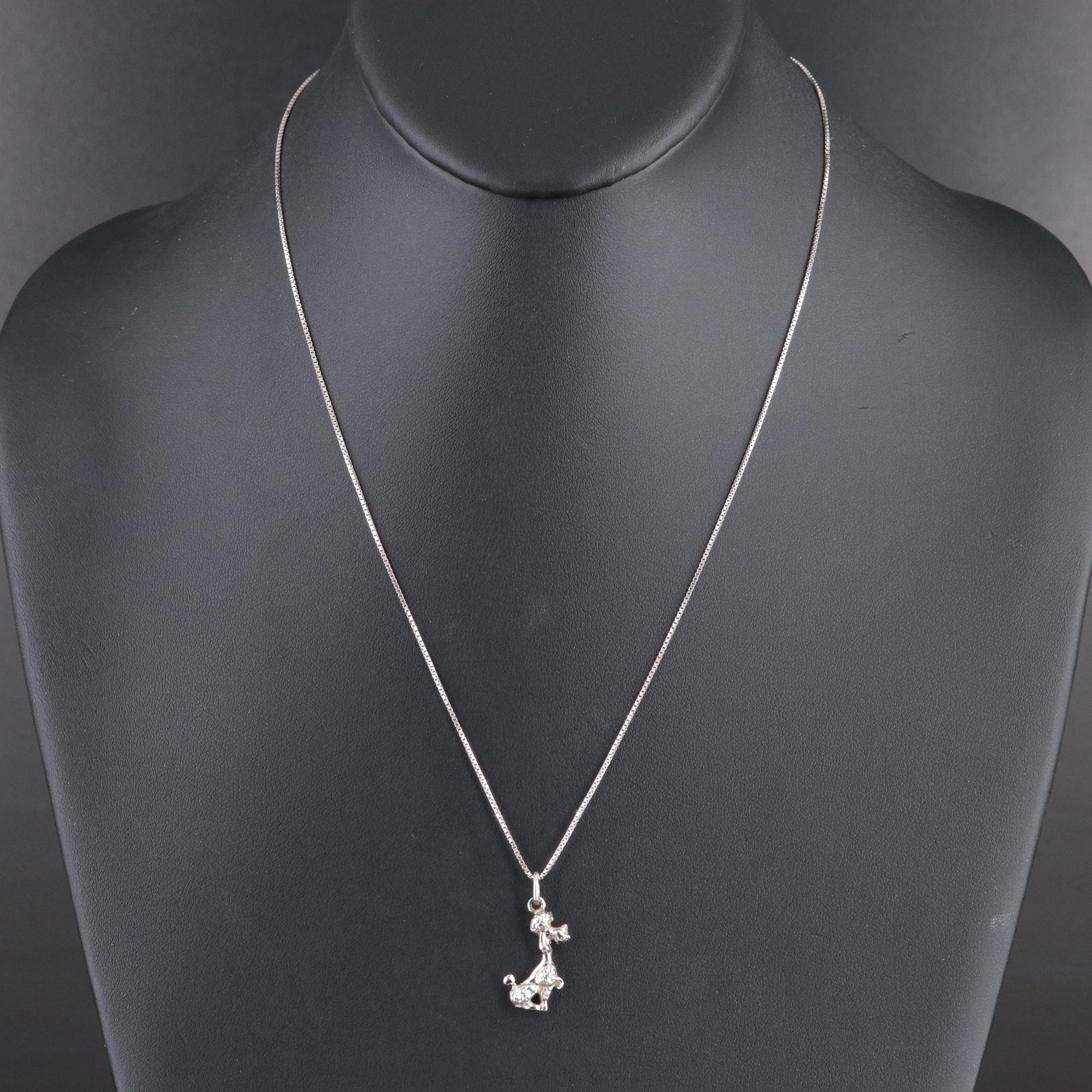 Sterling Poodle Pendant on 14K Box Chain Necklace