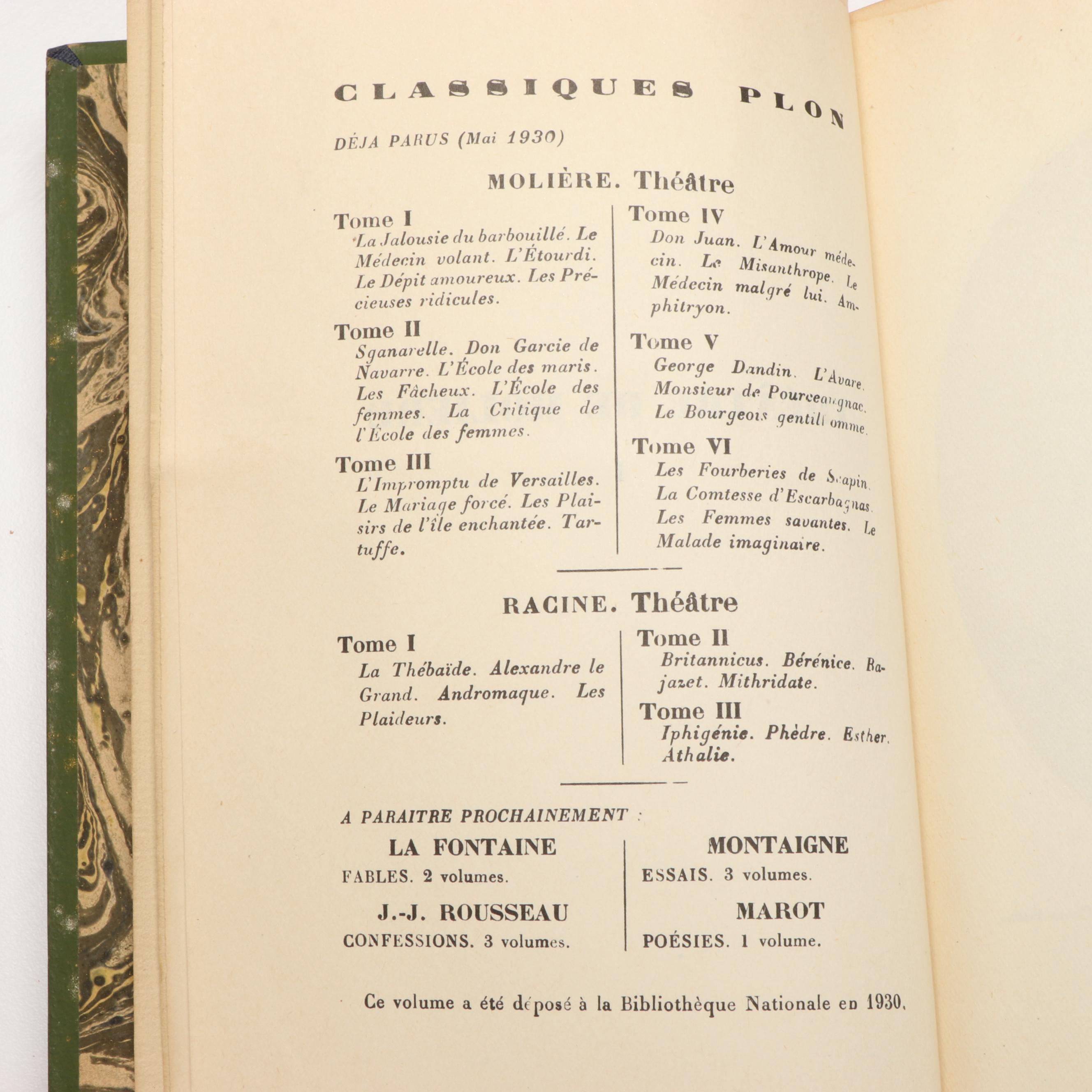 "Oeuvres Complètes de Regnard" with "Théâtre de Molière" Volumes 1-6