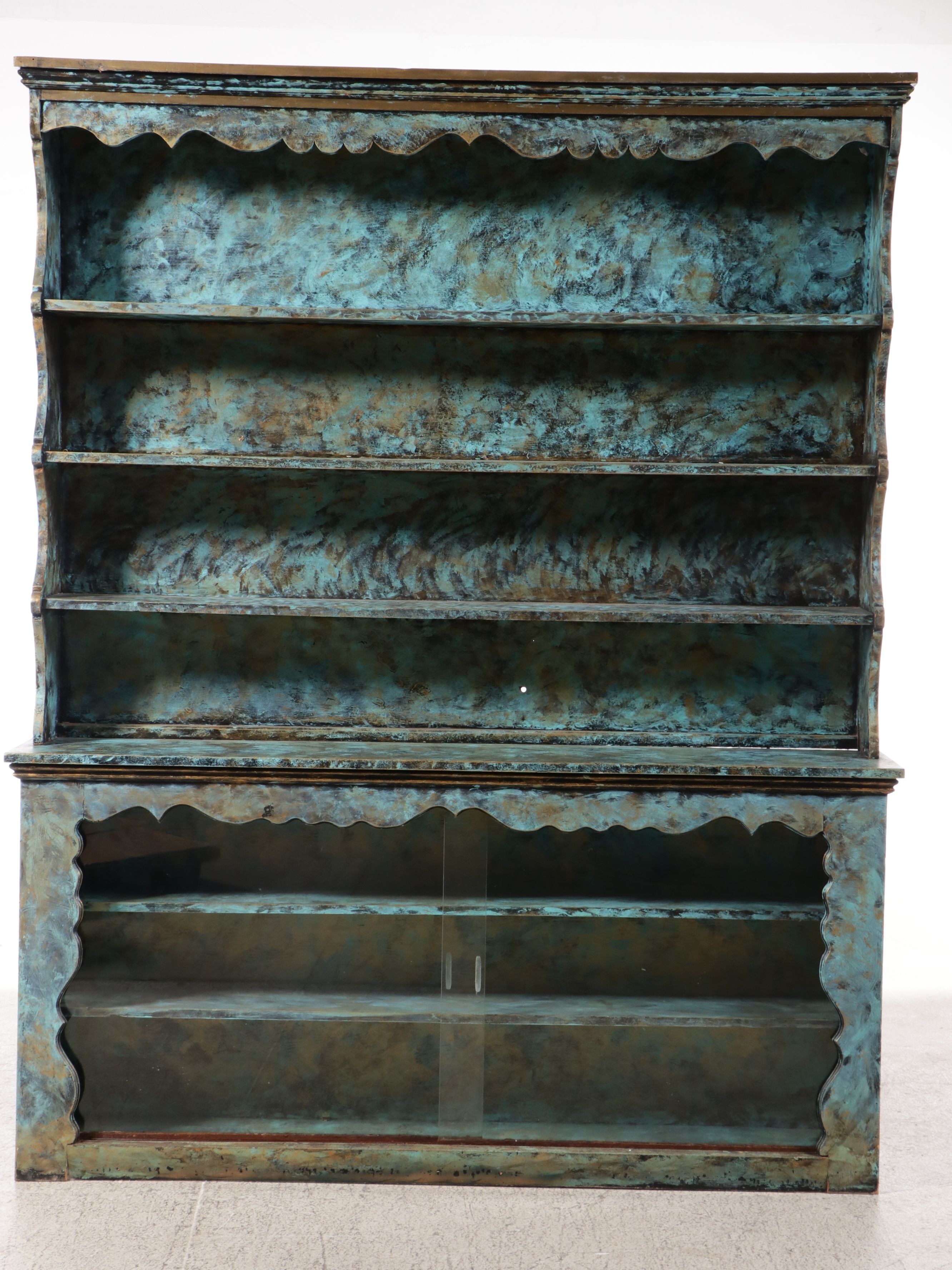 French Provincial Style Paint Decorated Pewter Cupboard