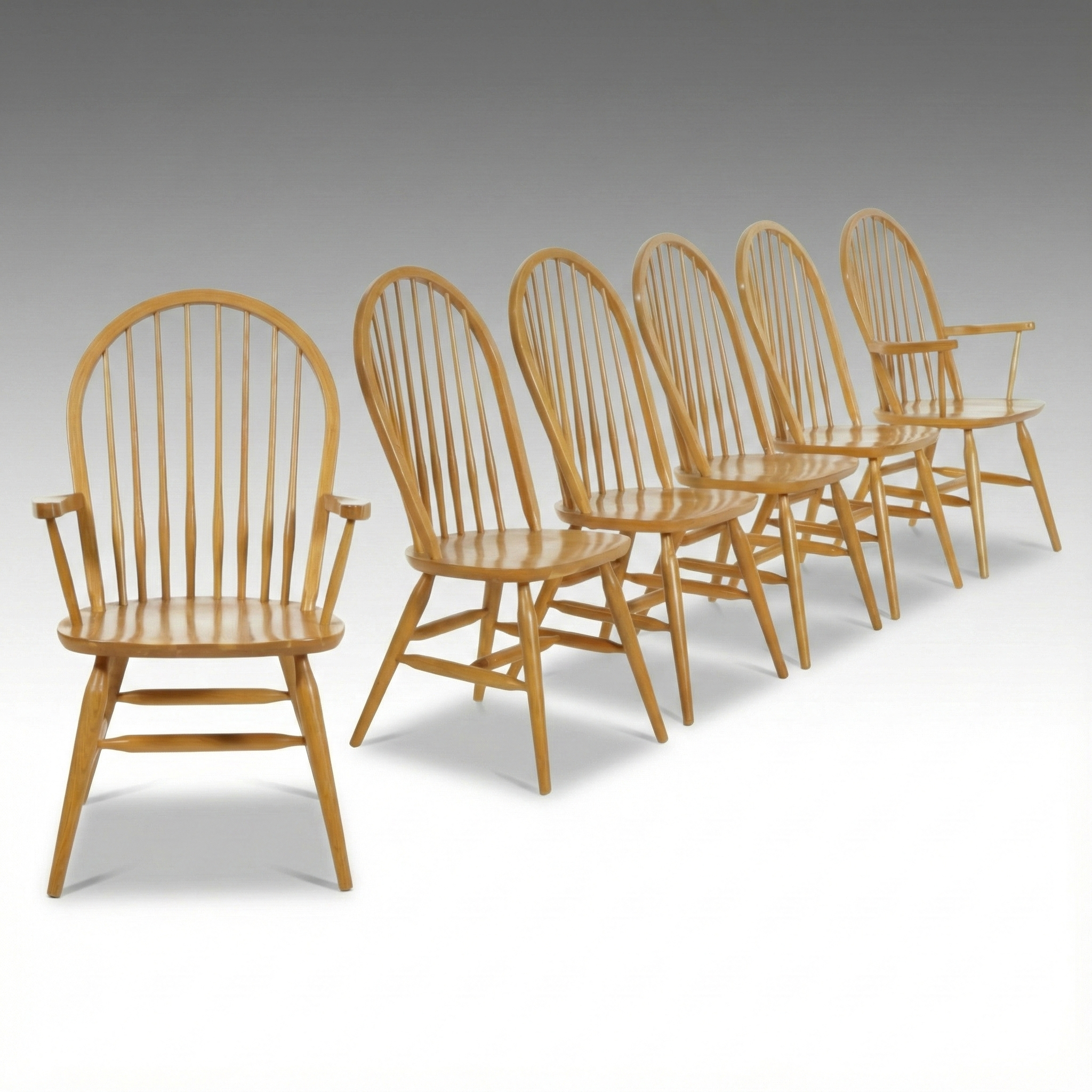 Six Yugoslavian Spindle-Back Windsor Style Dining Chairs
