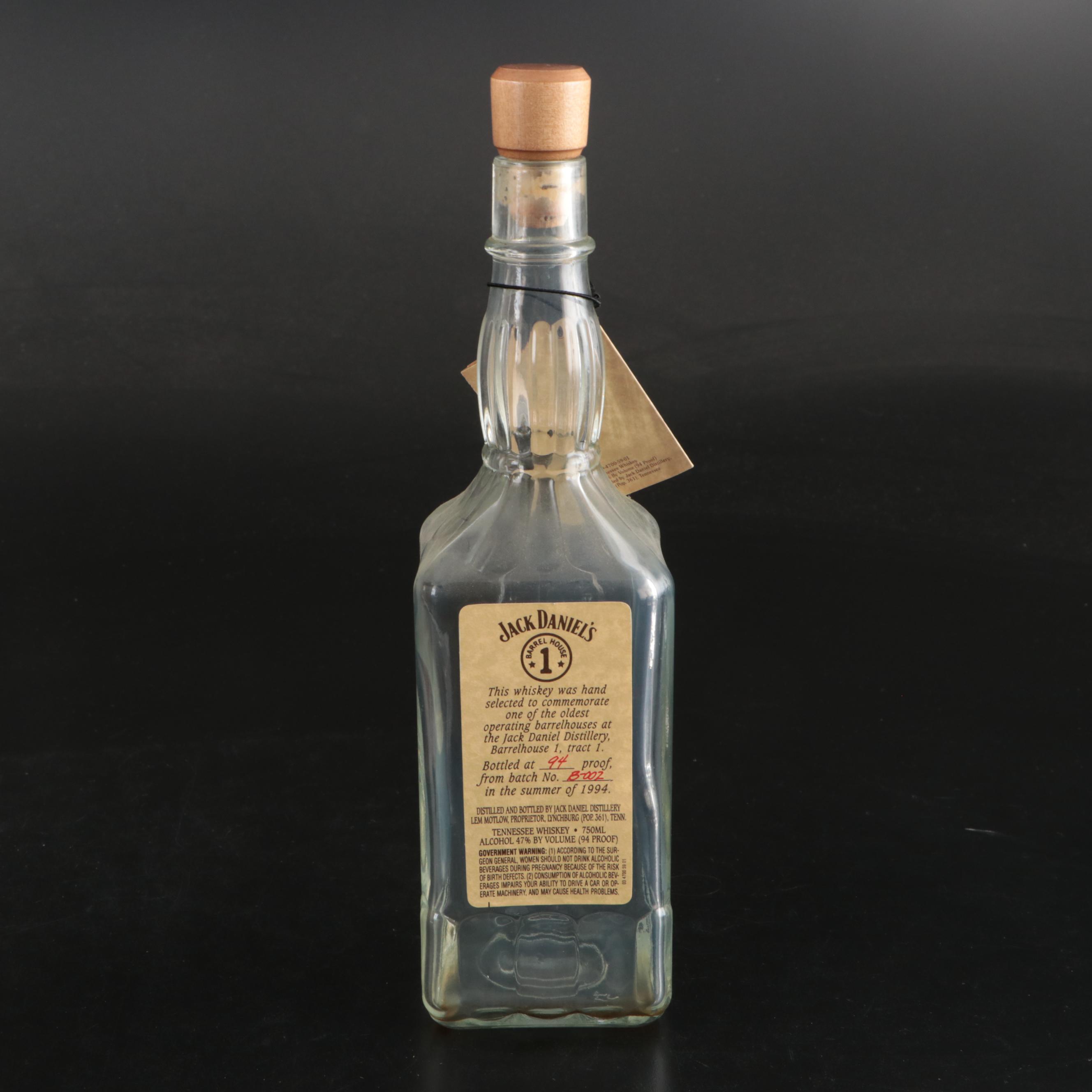 Jack Daniels Glass Whiskey Bottle with Other Glassware and Bar Accessories