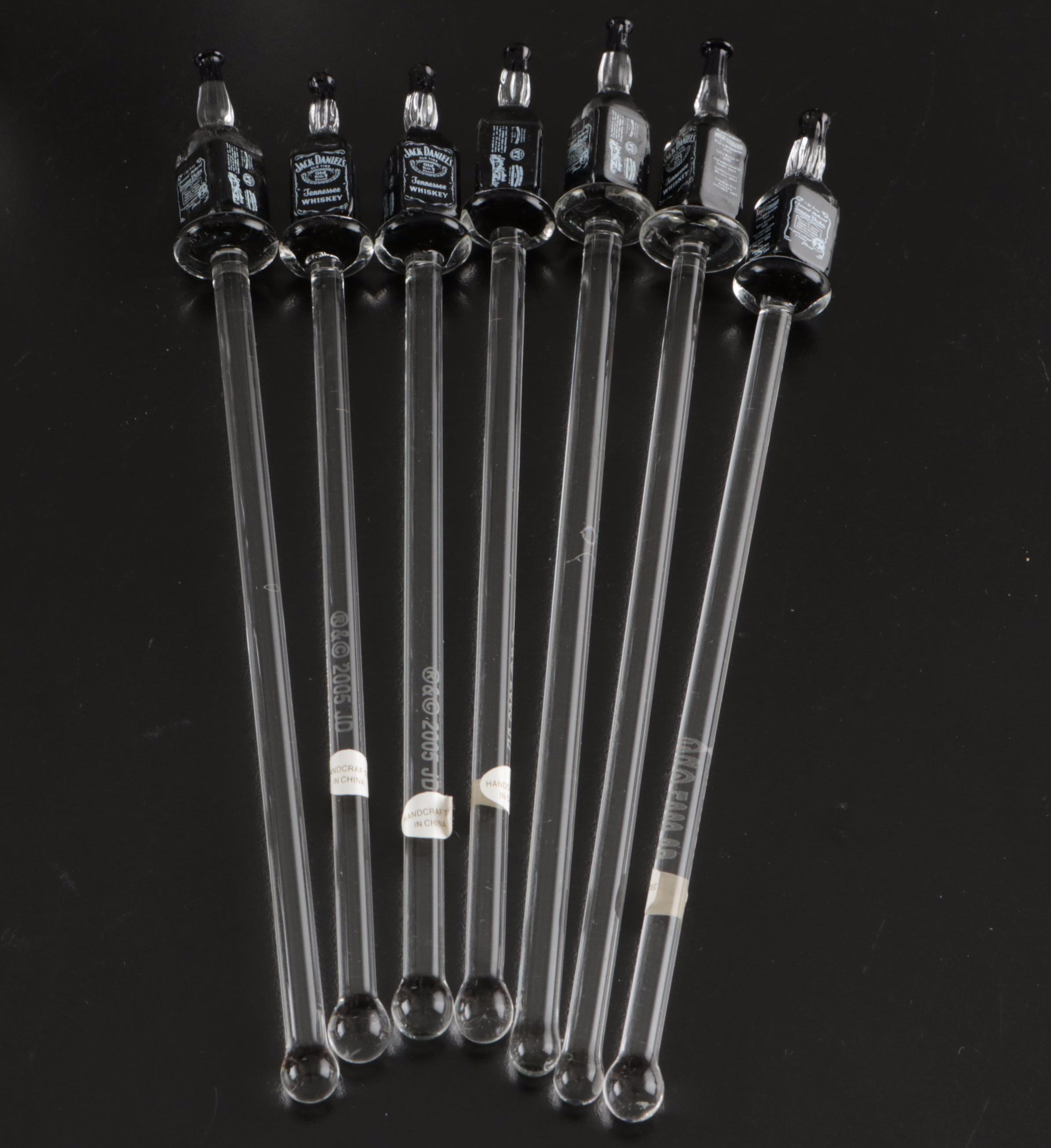 Jack Daniels Glass Whiskey Bottle with Other Glassware and Bar Accessories