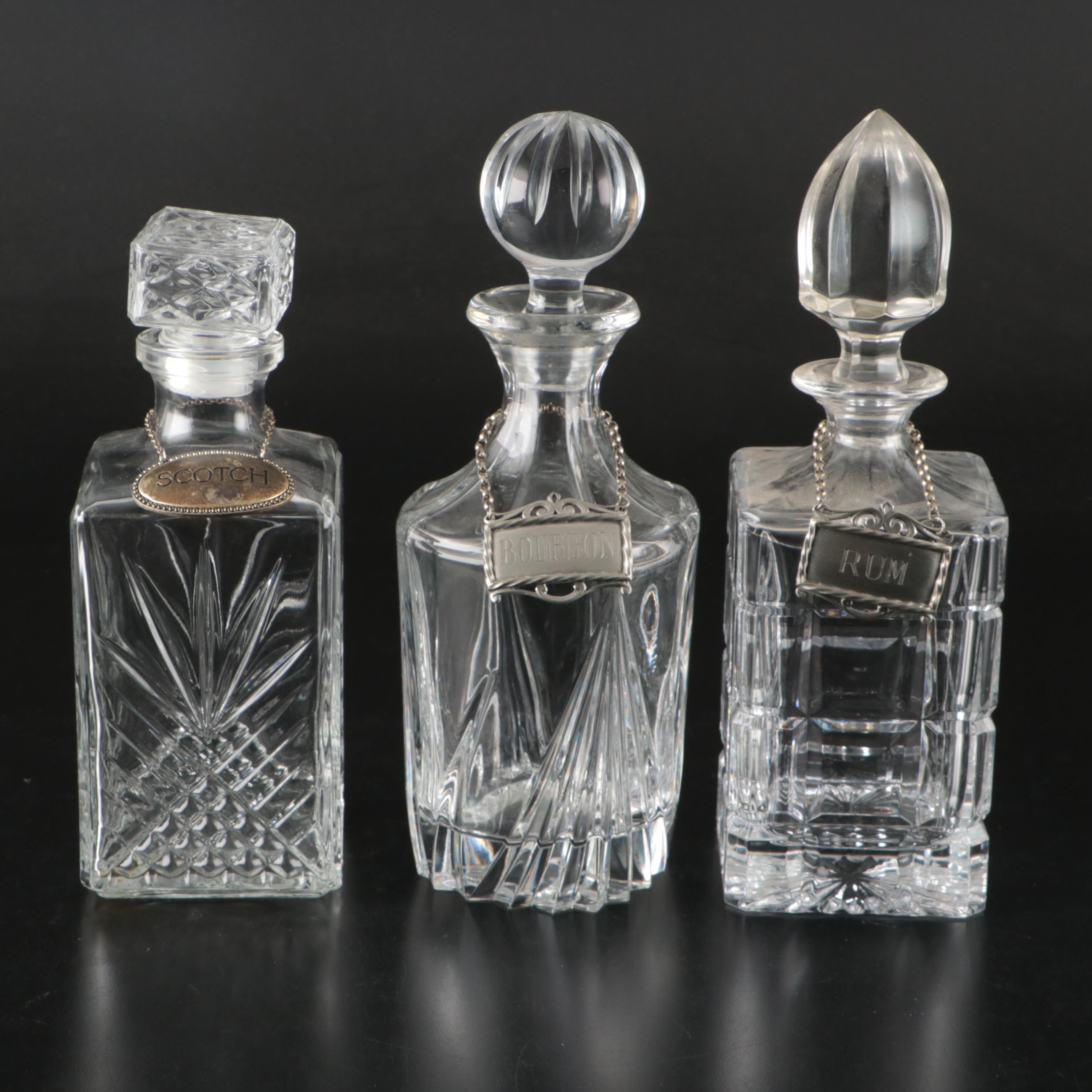 Jack Daniels Glass Whiskey Bottle with Other Glassware and Bar Accessories