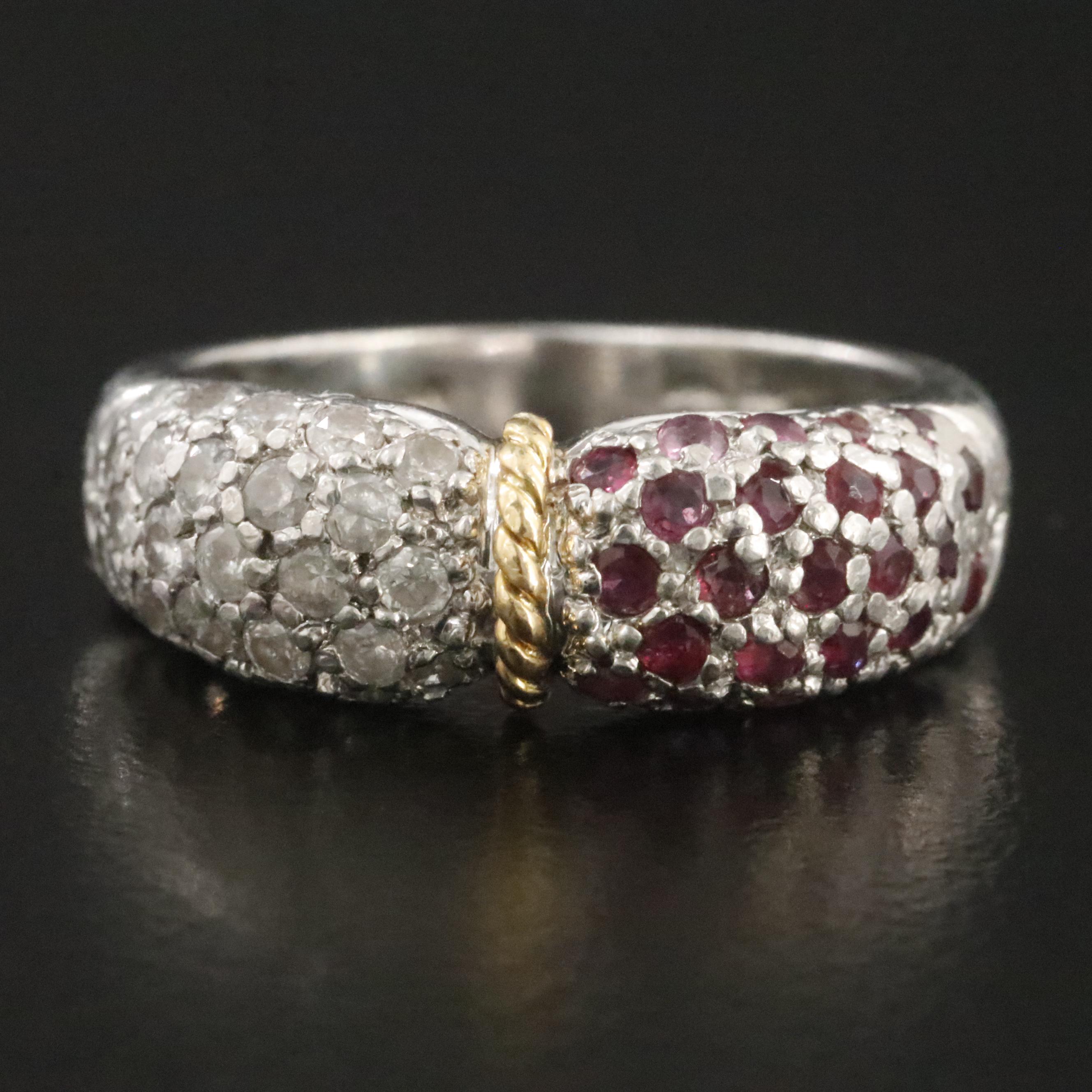 Platinum Pavé Diamond and Ruby Ring with 18K Accent