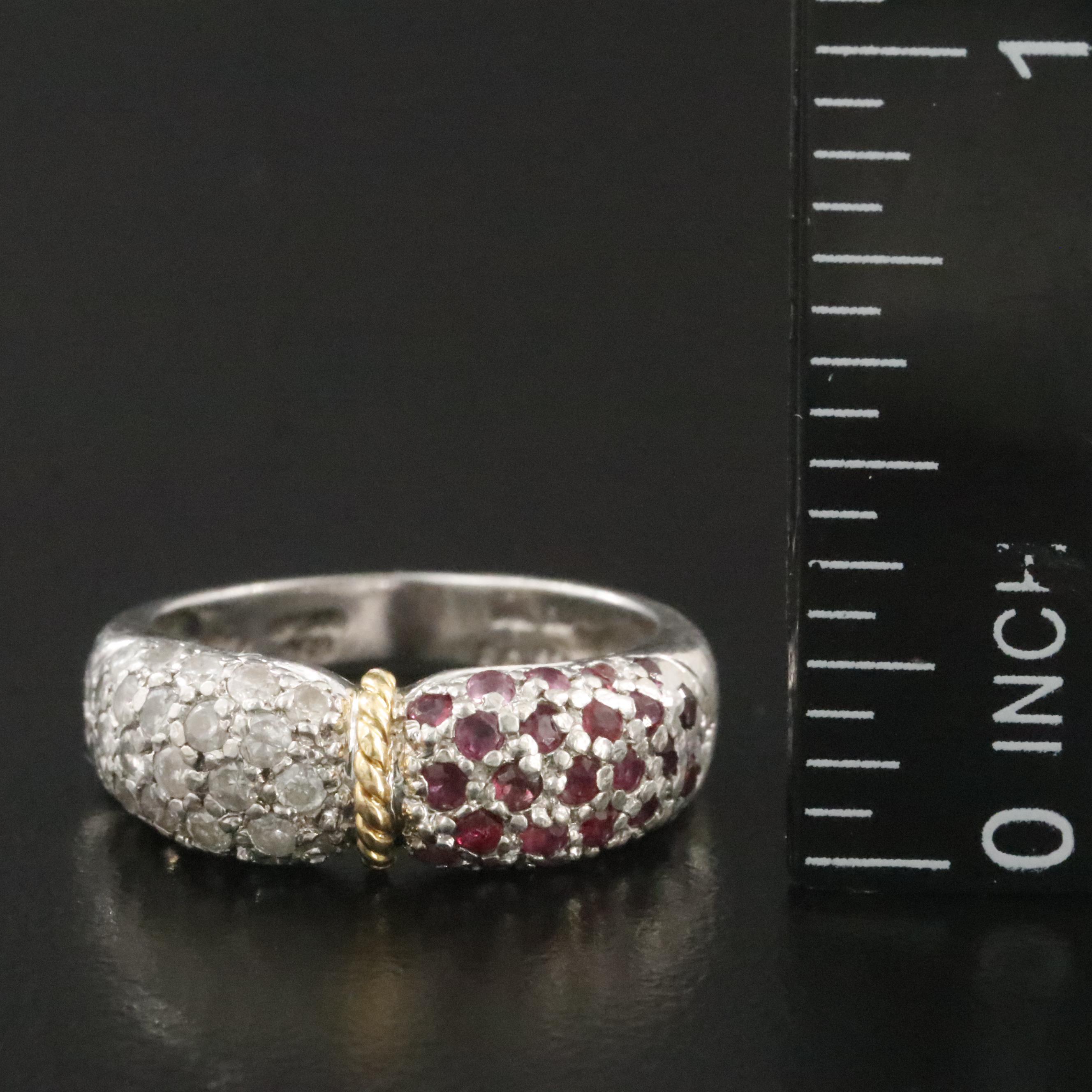 Platinum Pavé Diamond and Ruby Ring with 18K Accent