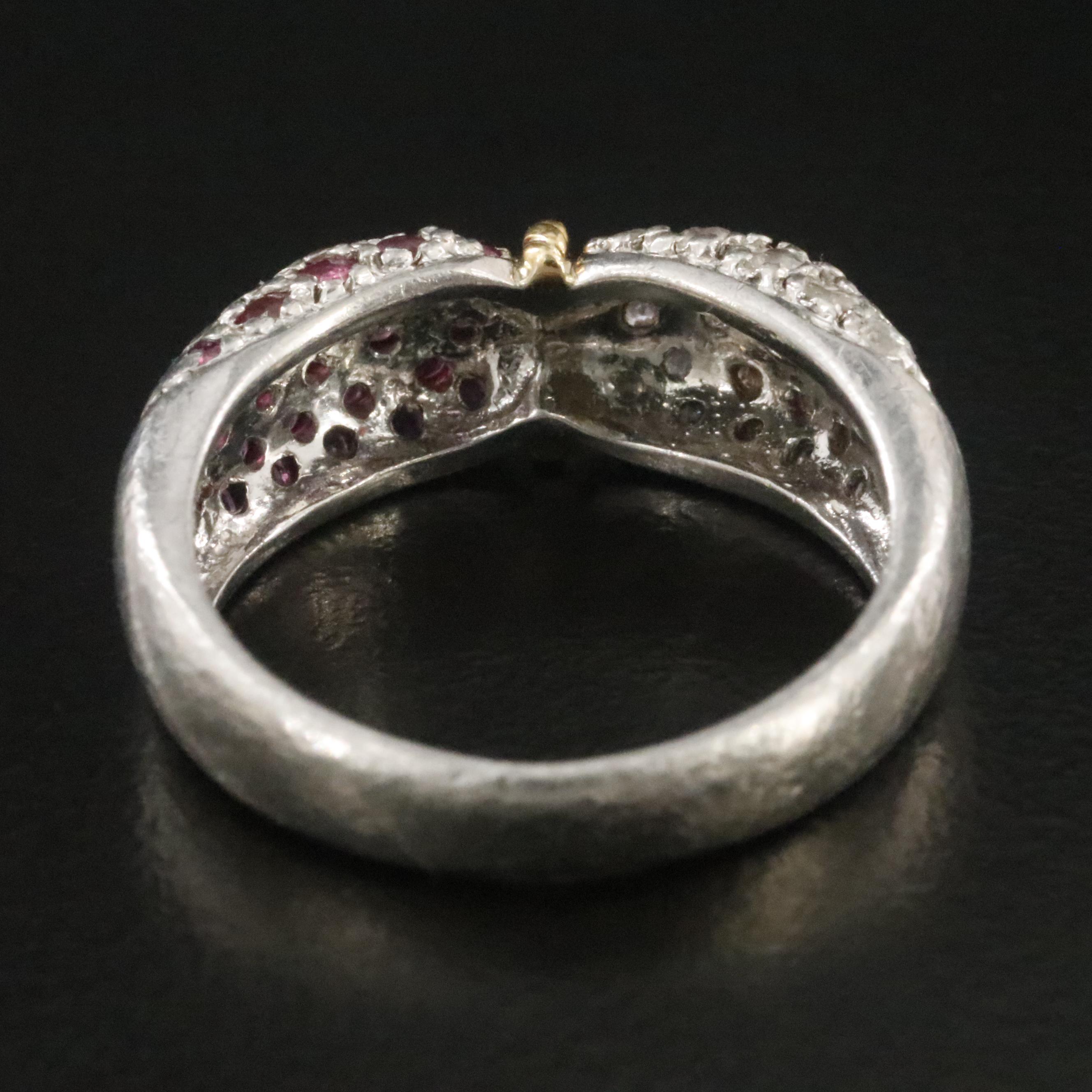 Platinum Pavé Diamond and Ruby Ring with 18K Accent