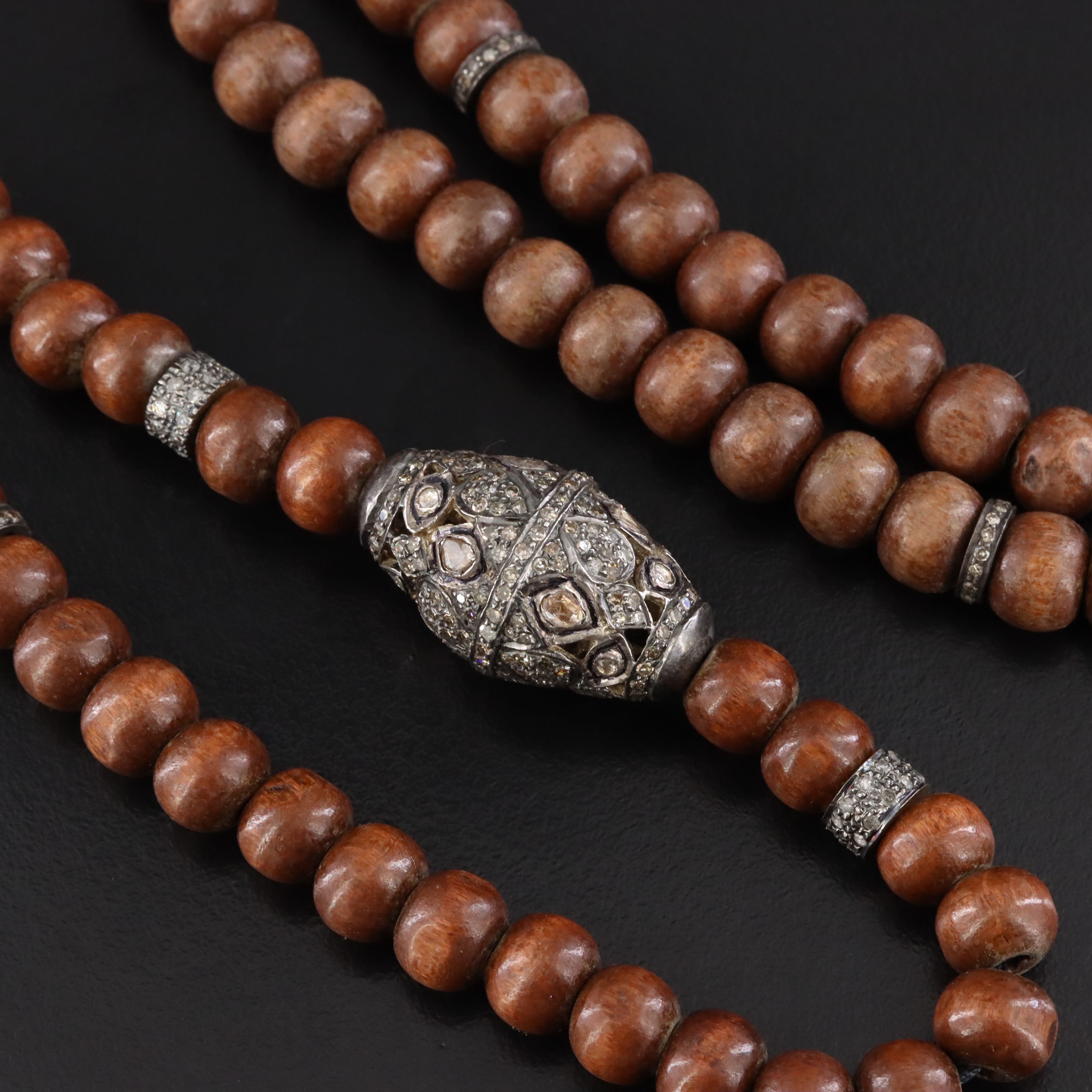 800 Silver and Sterling Karungali and Diamond Mala