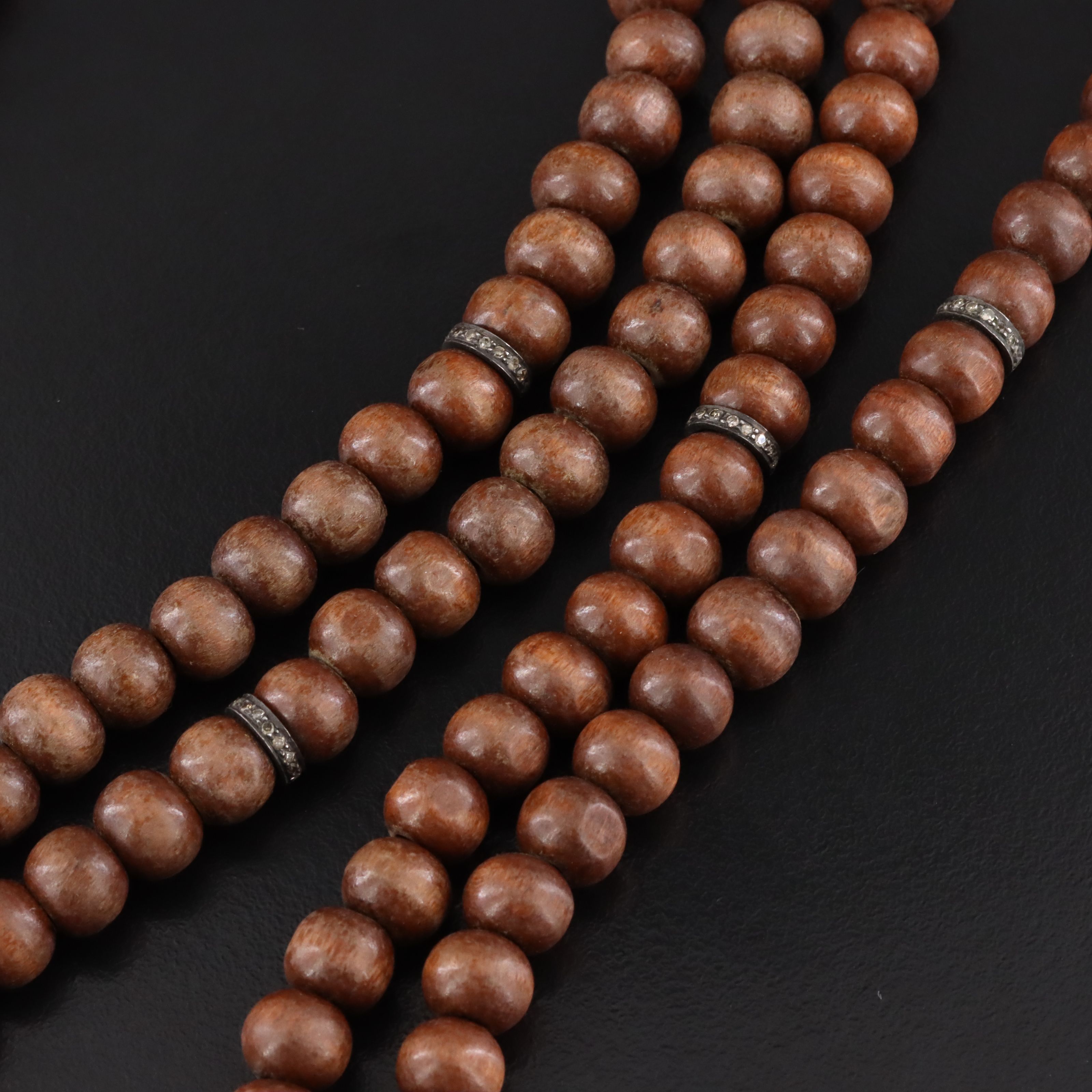 800 Silver and Sterling Karungali and Diamond Mala